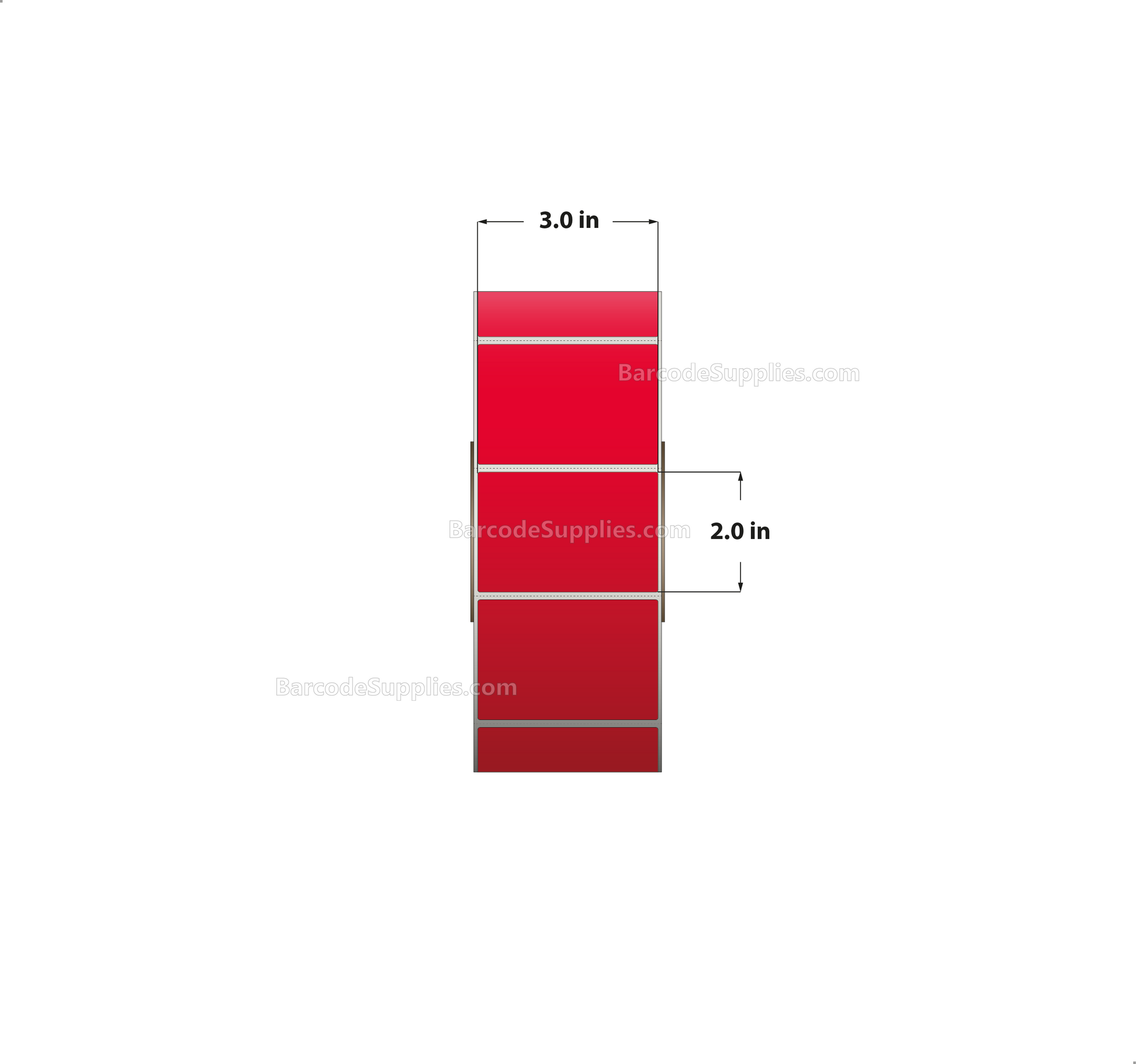 3 x 2 Thermal Transfer 032 Red Labels With Permanent Adhesive - Perforated - 2900 Labels Per Roll - Carton Of 8 Rolls - 23200 Labels Total - MPN: RFC-3-2-2900-RD