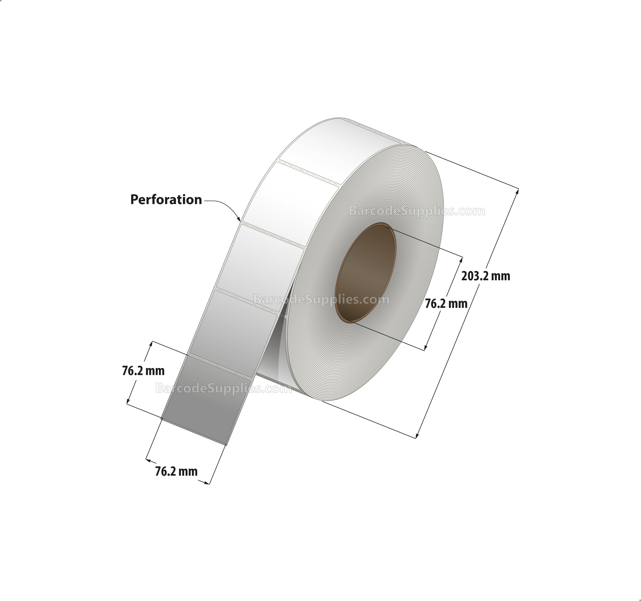 3 x 3 Thermal Transfer White Labels With Rubber Adhesive - Perforated - 2000 Labels Per Roll - Carton Of 6 Rolls - 12000 Labels Total - MPN: CTT300300-3P