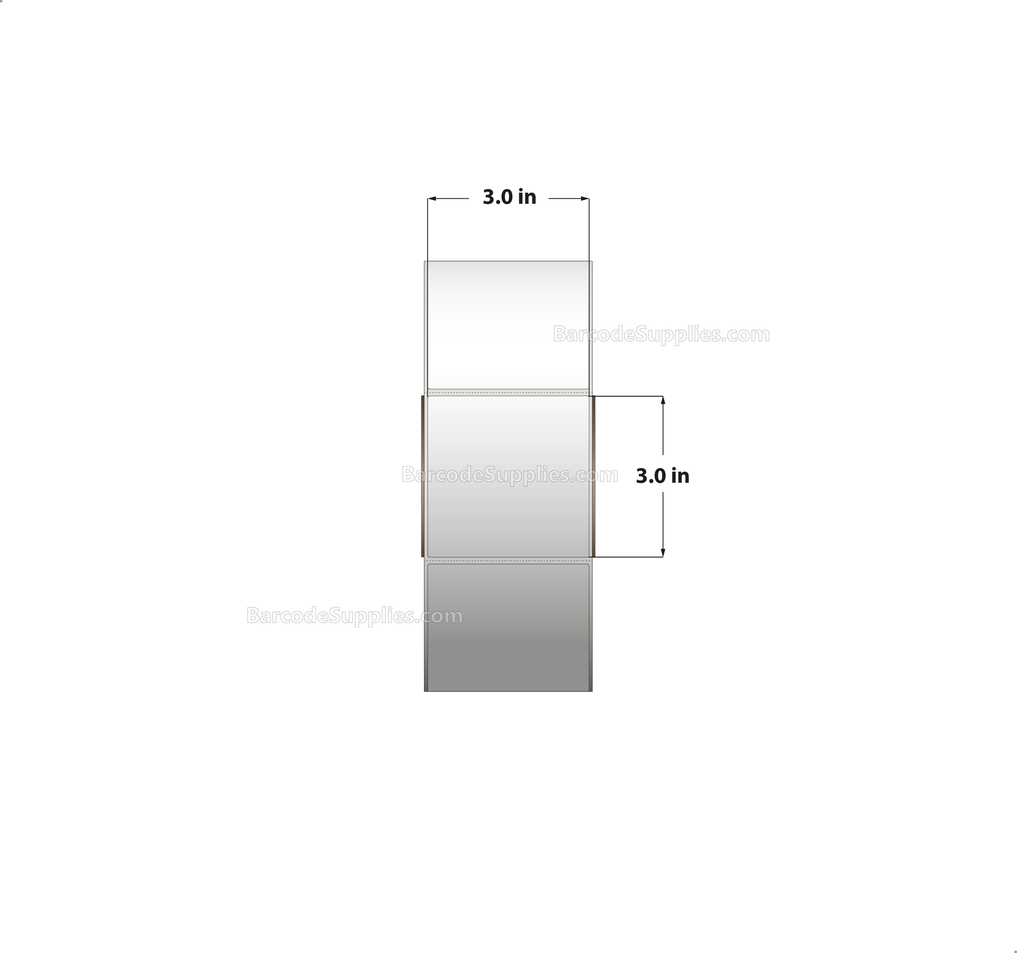 3 x 3 Thermal Transfer White Labels With Rubber Adhesive - Perforated - 2000 Labels Per Roll - Carton Of 6 Rolls - 12000 Labels Total - MPN: CTT300300-3P