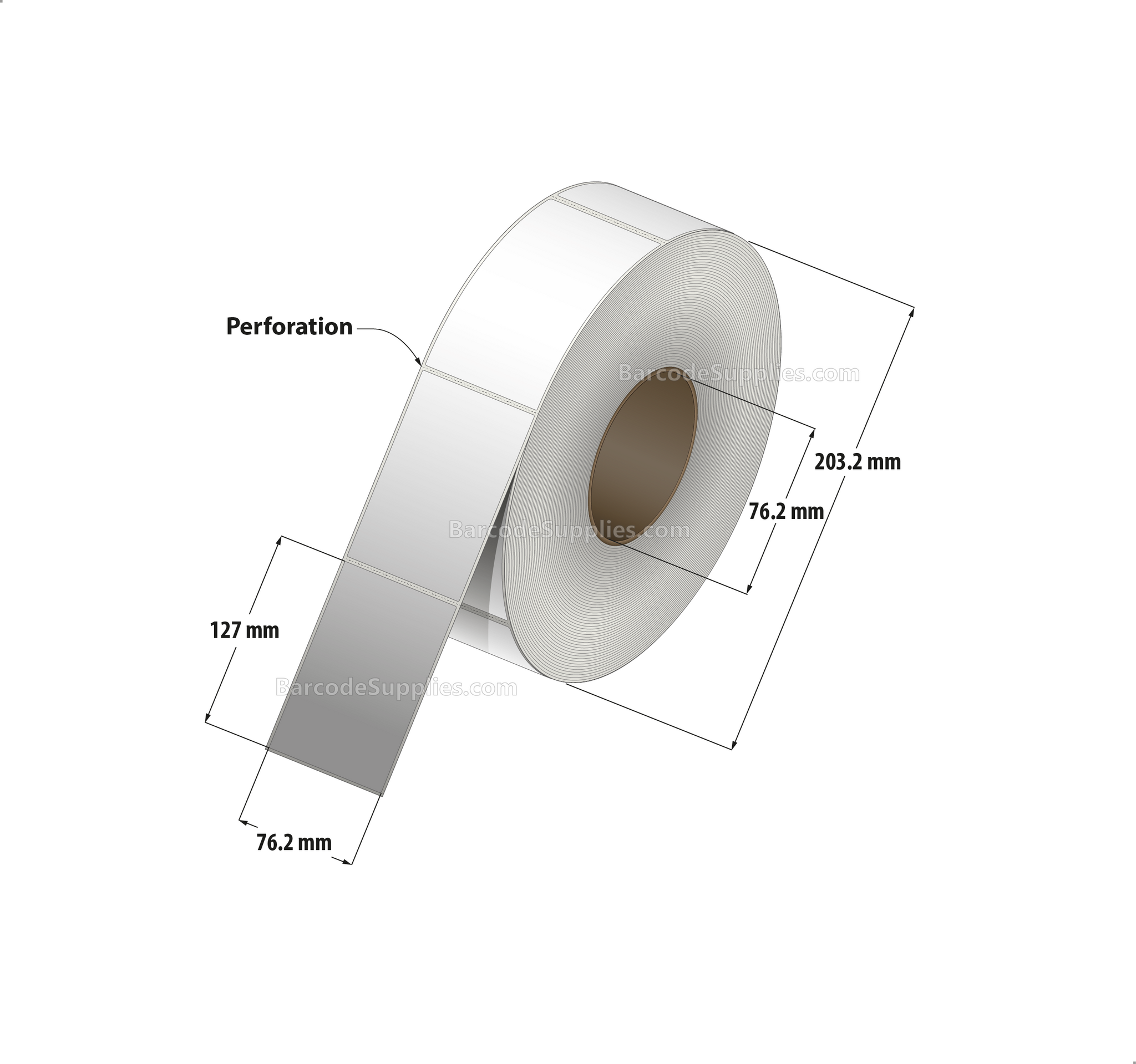 Products 3 x 5 Thermal Transfer White Labels With Permanent Adhesive - Perforated - 1200 Labels Per Roll - Carton Of 8 Rolls - 9600 Labels Total - MPN: RT-3-5-1200-3
