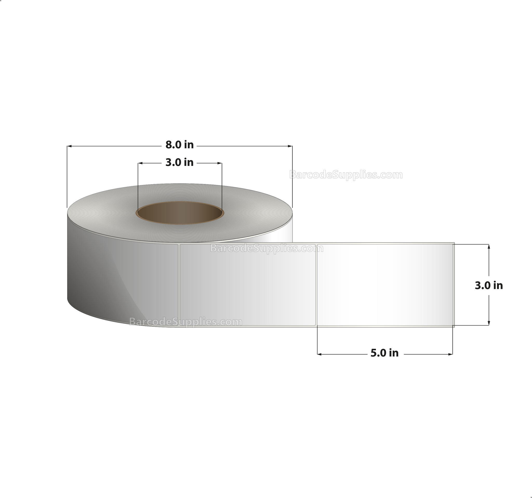 3 x 5 Thermal Transfer White Labels With Rubber Adhesive - No Perforation - 1300 Labels Per Roll - Carton Of 6 Rolls - 7800 Labels Total - MPN: CTT300500-3
