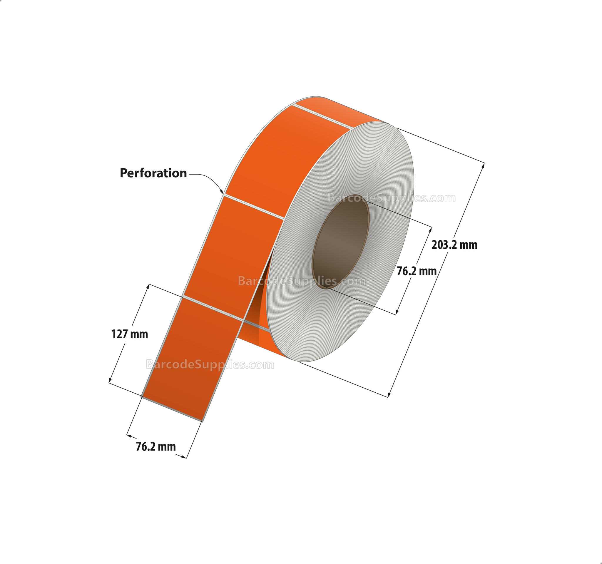 3 x 5 Thermal Transfer Fluorescent 804 Orange Labels With Permanent Adhesive - Perforated - 1200 Labels Per Roll - Carton Of 8 Rolls - 9600 Labels Total - MPN: FL-3-5-1200-OR