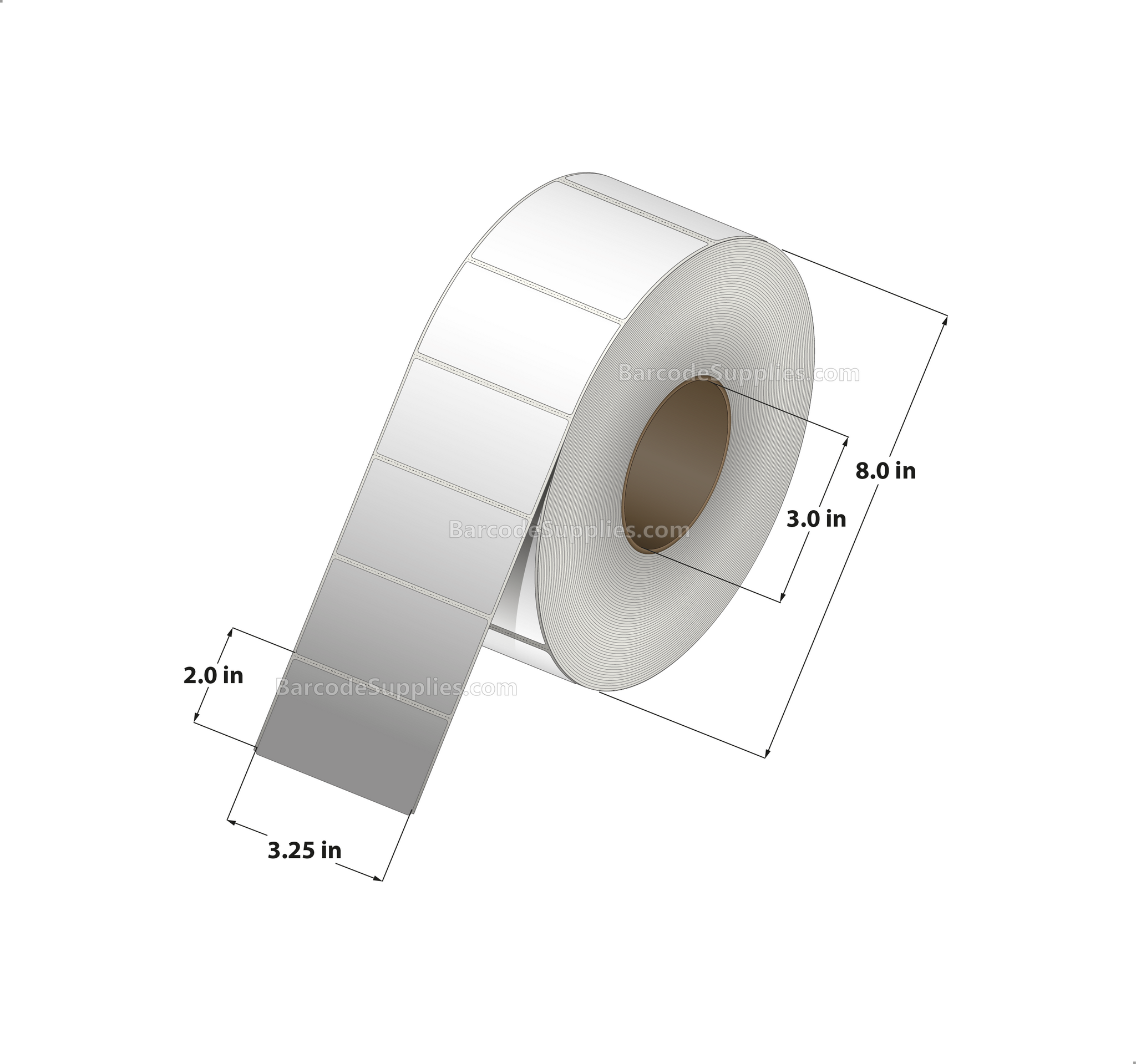 3.25 x 2 Thermal Transfer White Labels With Permanent Adhesive - Perforated - 2900 Labels Per Roll - Carton Of 8 Rolls - 23200 Labels Total - MPN: RT-325-2-2900-3