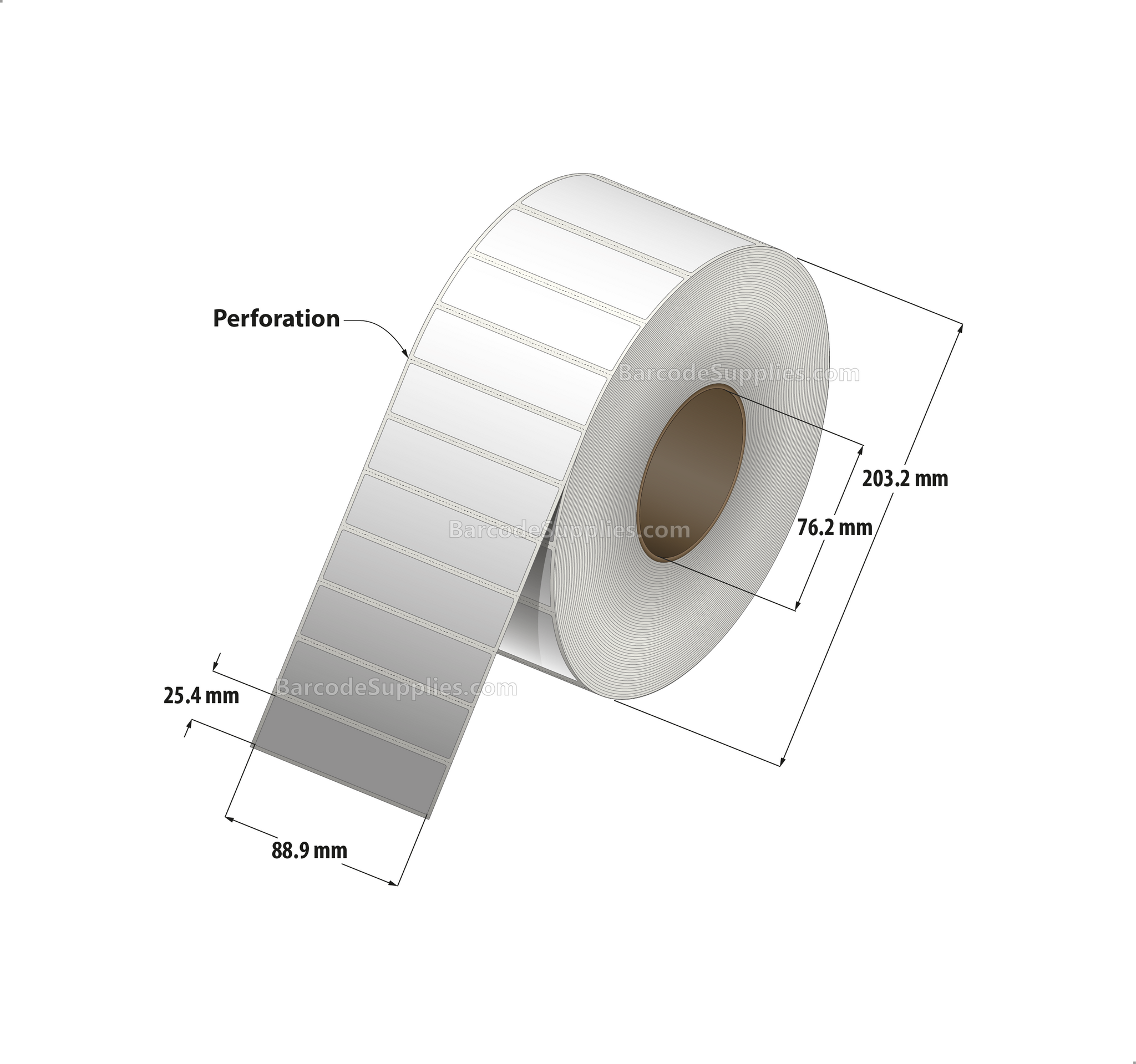 3.5 x 1 Thermal Transfer White Labels With Permanent Adhesive - Perforated - 5500 Labels Per Roll - Carton Of 4 Rolls - 22000 Labels Total - MPN: RT-35-1-5500-3