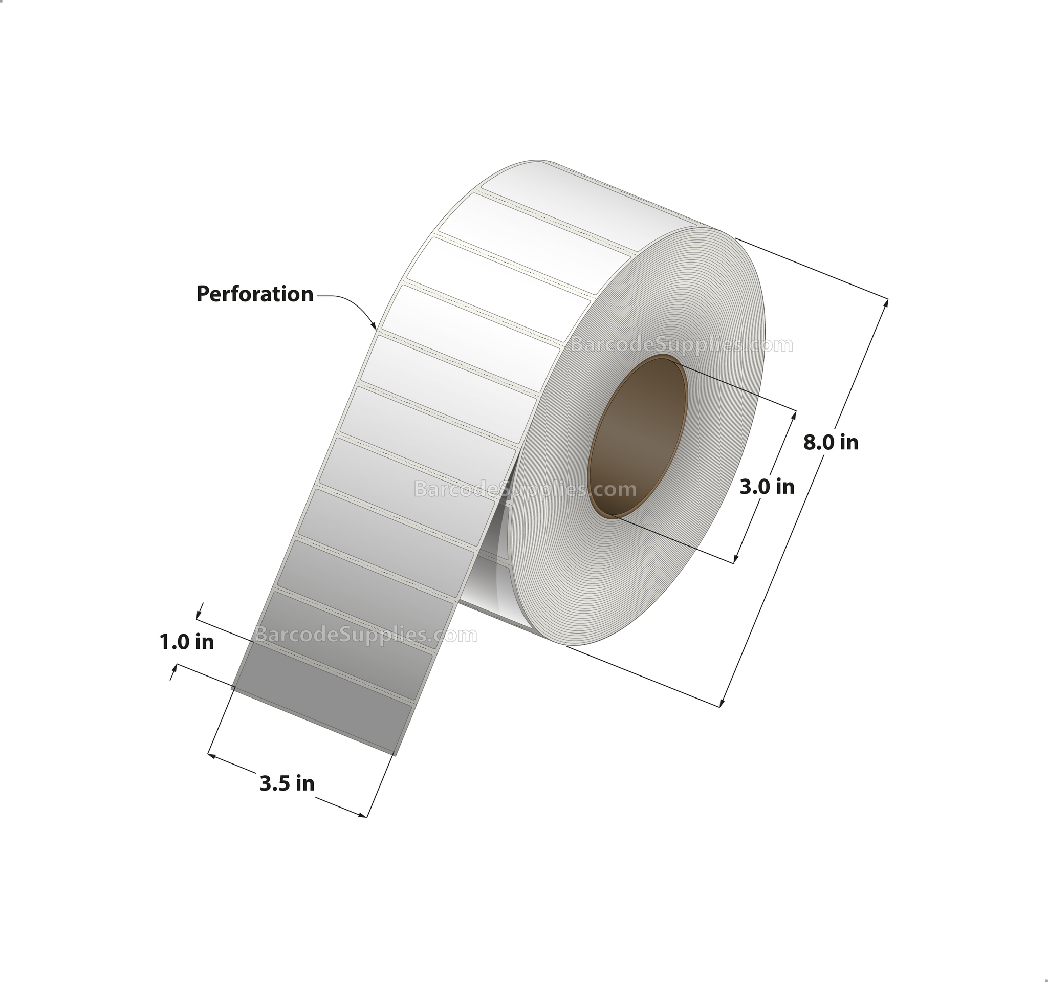 3.5 x 1 Direct Thermal White Labels With Acrylic Adhesive - Perforated - 5500 Labels Per Roll - Carton Of 4 Rolls - 22000 Labels Total - MPN: RDS-35-1-5500-3