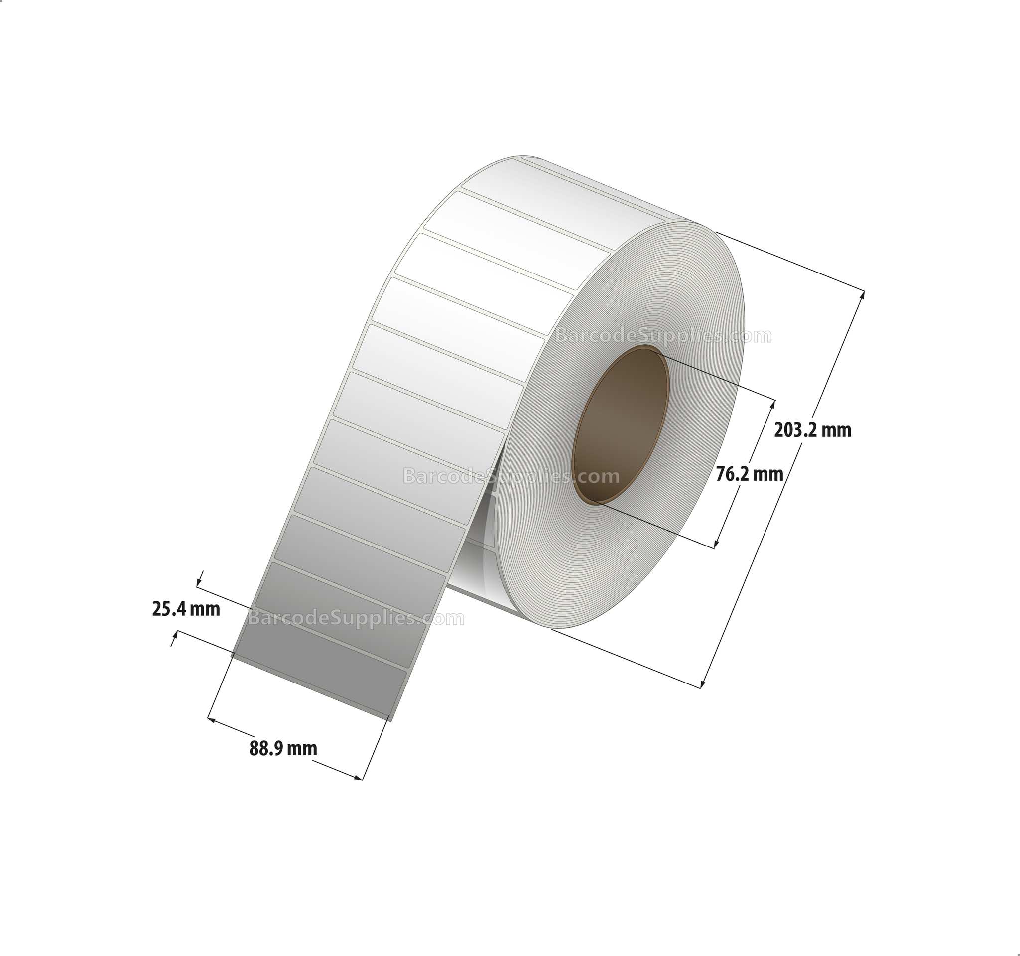 3.5 x 1 Thermal Transfer White Labels With Permanent Acrylic Adhesive - Not Perforated - 5500 Labels Per Roll - Carton Of 6 Rolls - 33000 Labels Total - MPN: TH351-1
