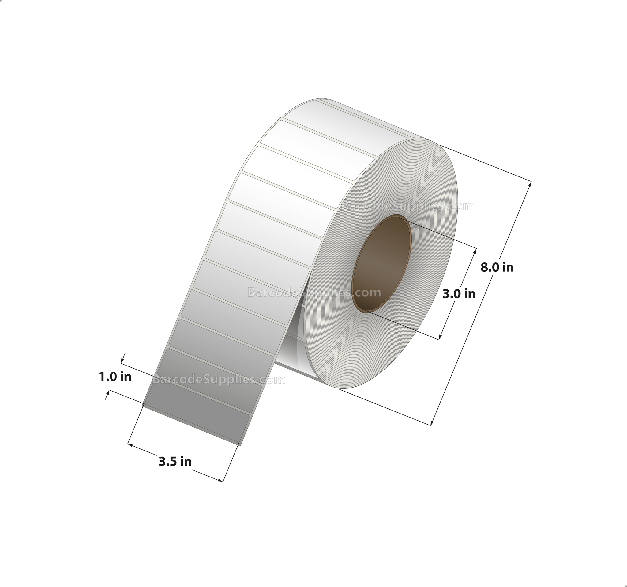 3.5 x 1 Thermal Transfer White Labels With Permanent Acrylic Adhesive - Not Perforated - 5500 Labels Per Roll - Carton Of 6 Rolls - 33000 Labels Total - MPN: TH351-1