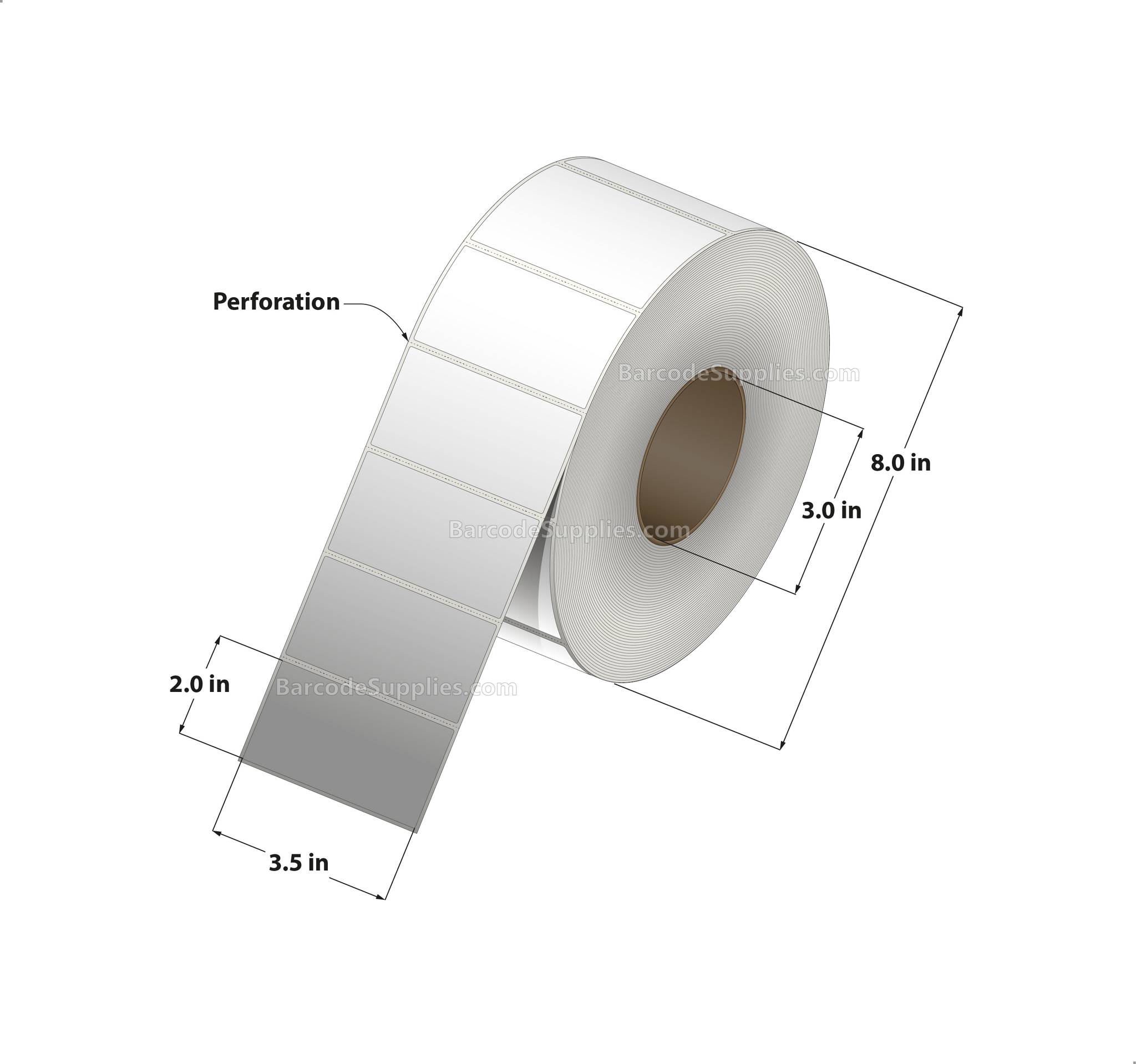 3.5 x 2 Thermal Transfer White Labels With Permanent Adhesive - Perforated - 3000 Labels Per Roll - Carton Of 4 Rolls - 12000 Labels Total - MPN: RT-35-2-3000-3