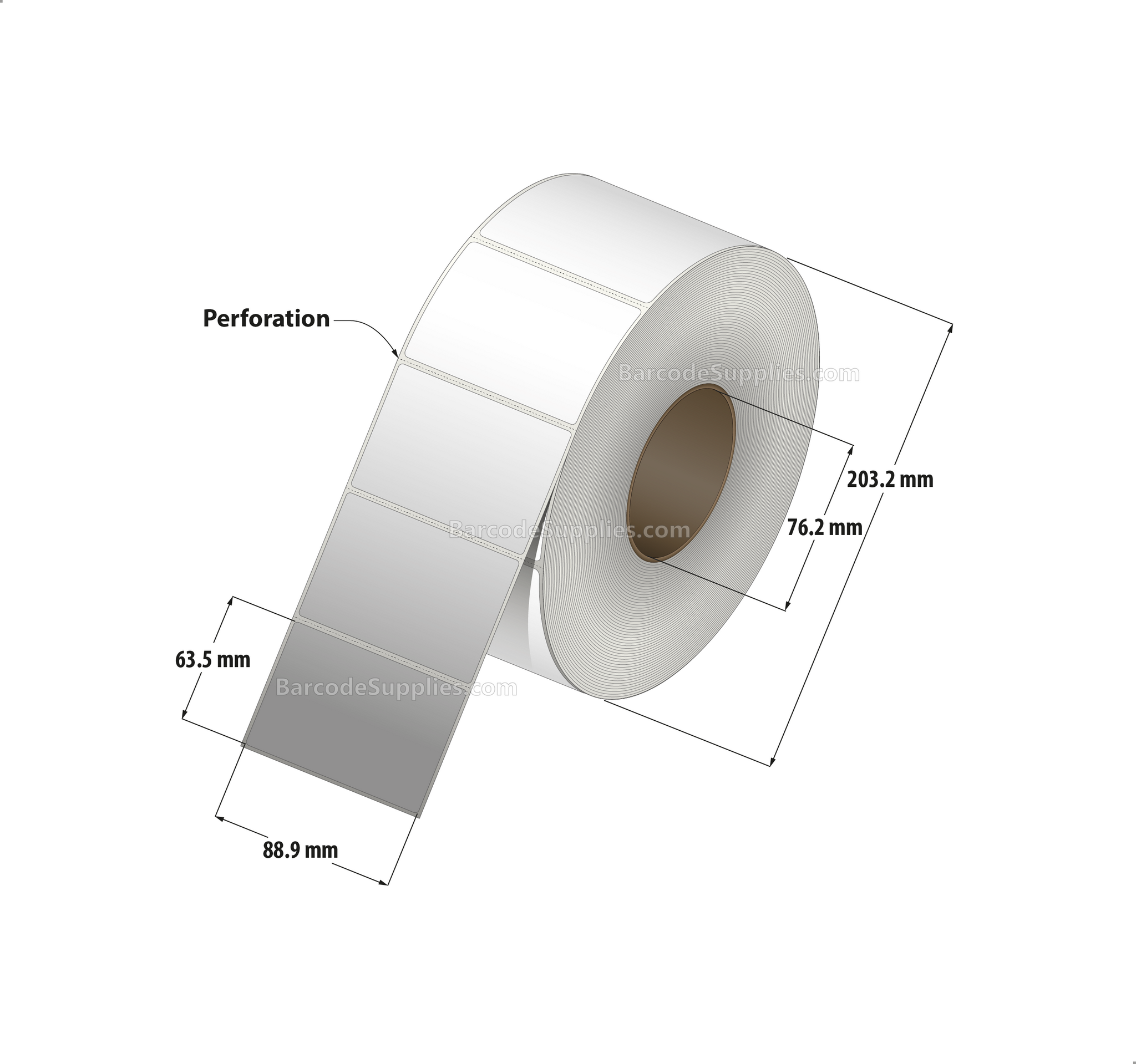 3.5 x 2.5 Thermal Transfer White Labels With Permanent Adhesive - Perforated - 2500 Labels Per Roll - Carton Of 4 Rolls - 10000 Labels Total - MPN: RT-35-25-2500-3