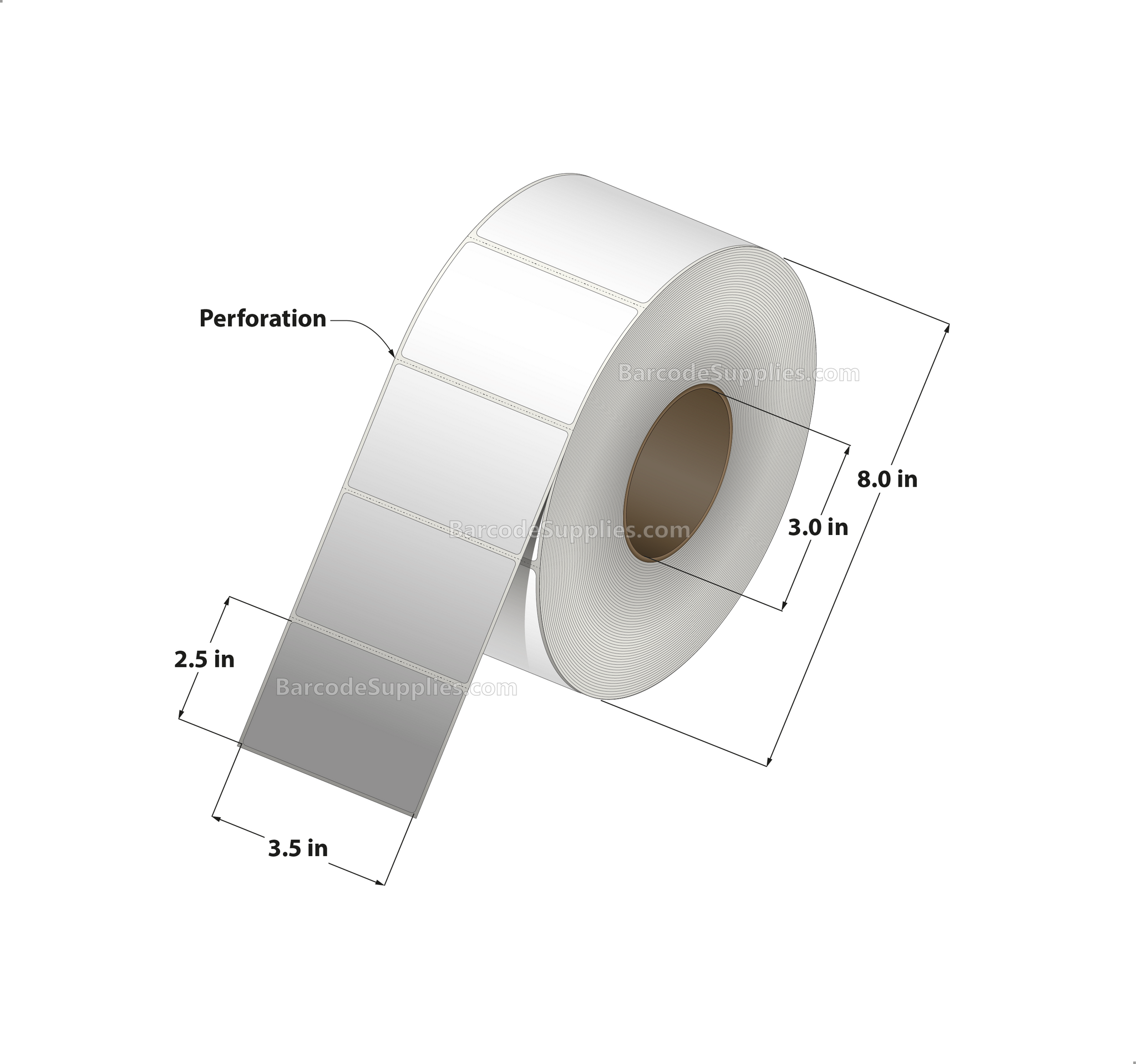 3.5 x 2.5 Thermal Transfer White Labels With Permanent Adhesive - Perforated - 2500 Labels Per Roll - Carton Of 4 Rolls - 10000 Labels Total - MPN: RT-35-25-2500-3