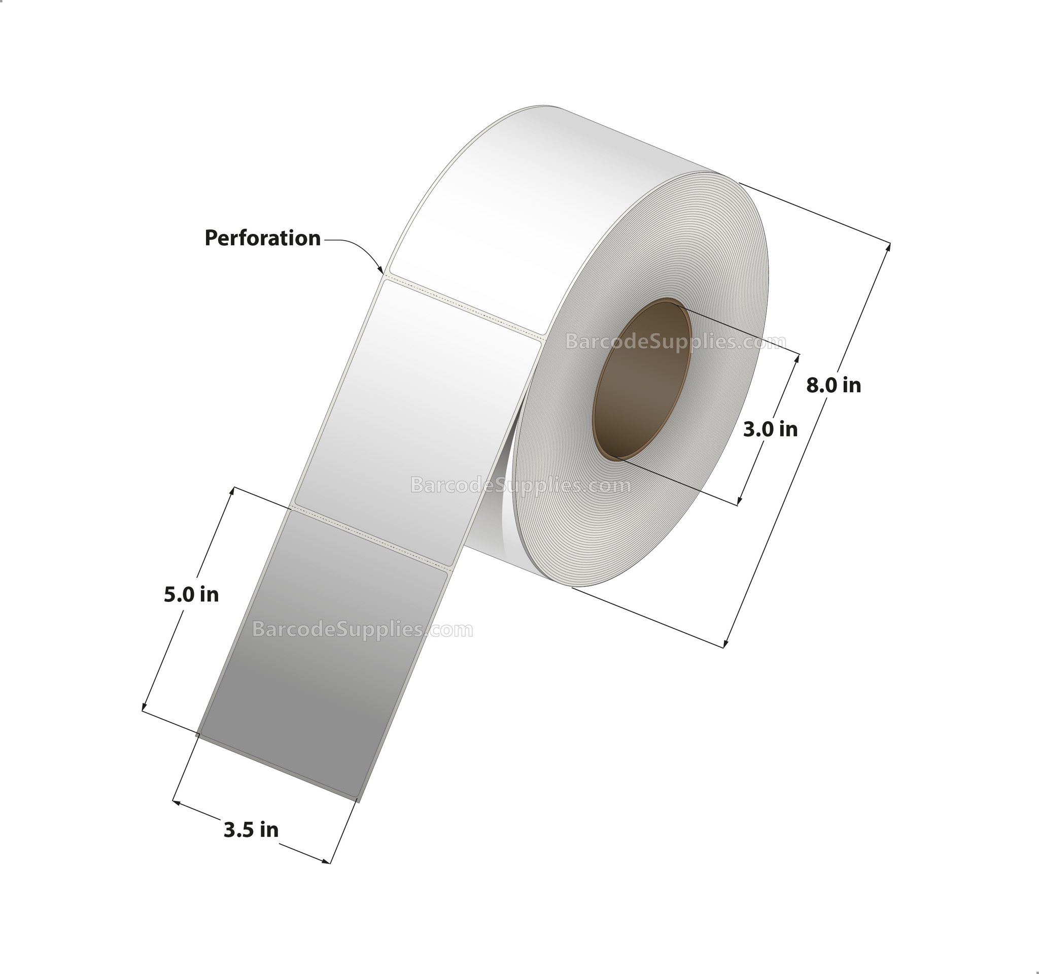 3.5 x 5 Thermal Transfer White Labels With Permanent Adhesive - Perforated - 1200 Labels Per Roll - Carton Of 4 Rolls - 4800 Labels Total - MPN: RT-35-5-1200-3