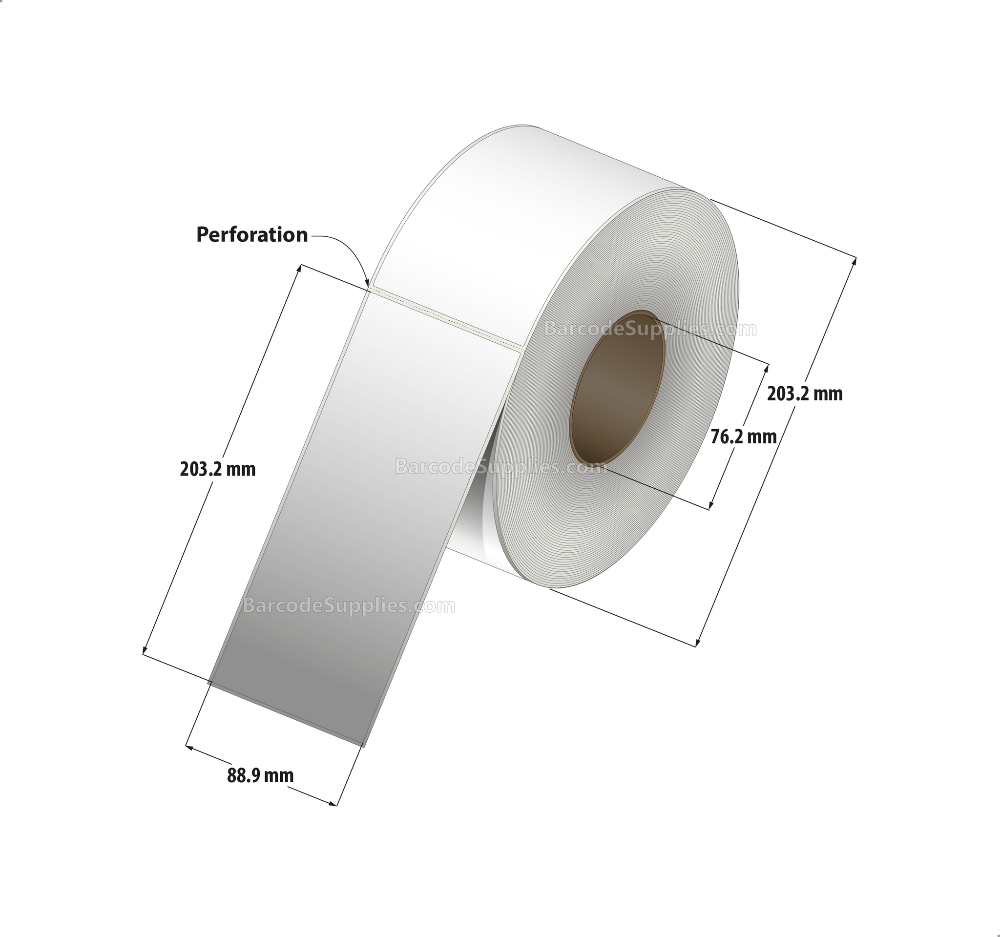 3.5 x 8 Thermal Transfer White Labels With Permanent Adhesive - Perforated - 750 Labels Per Roll - Carton Of 4 Rolls - 3000 Labels Total - MPN: RT-35-8-750-3