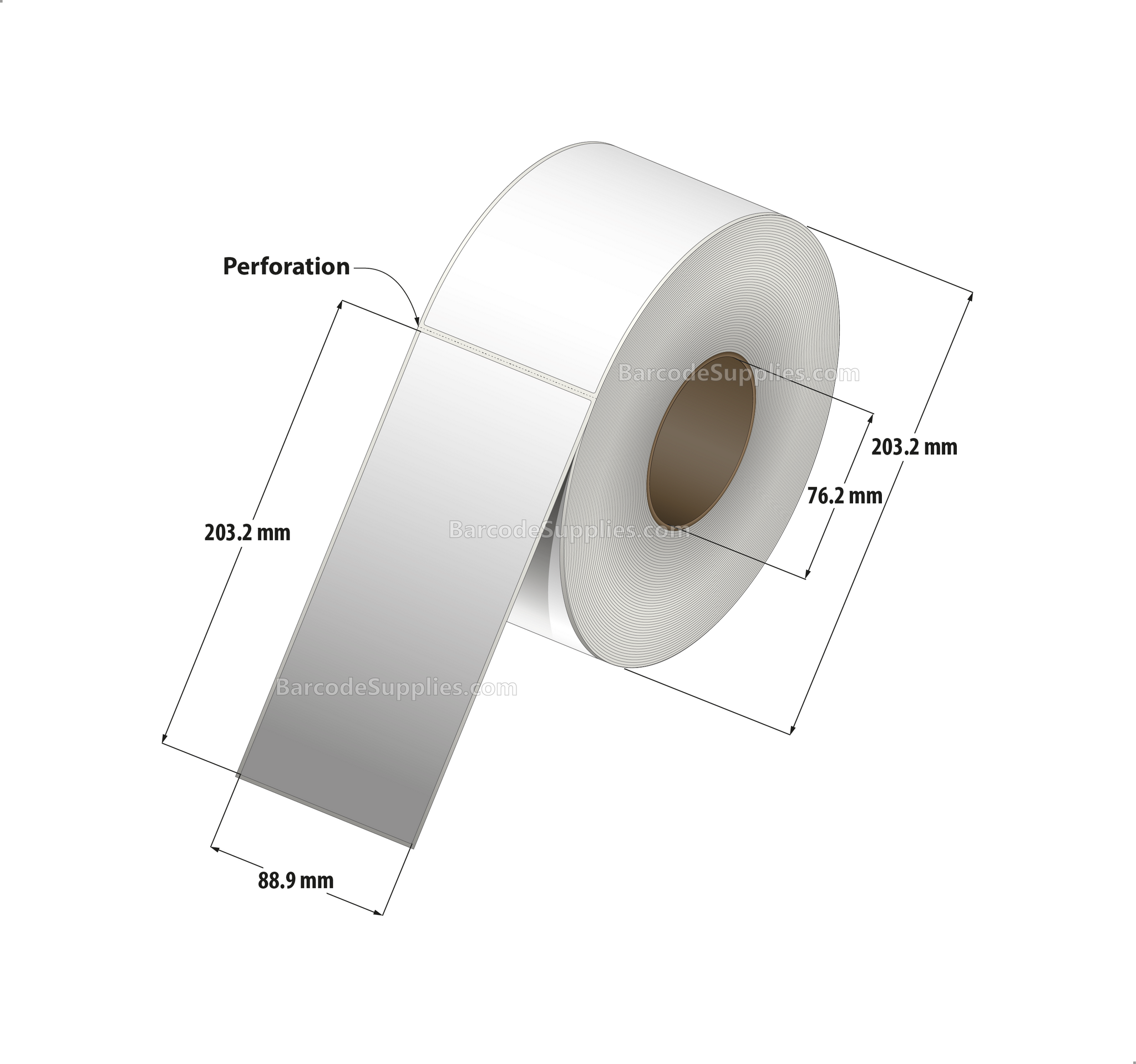 3.5 x 8 Thermal Transfer White Labels With Permanent Acrylic Adhesive - Perforated - 750 Labels Per Roll - Carton Of 6 Rolls - 4500 Labels Total - MPN: TH358-1P