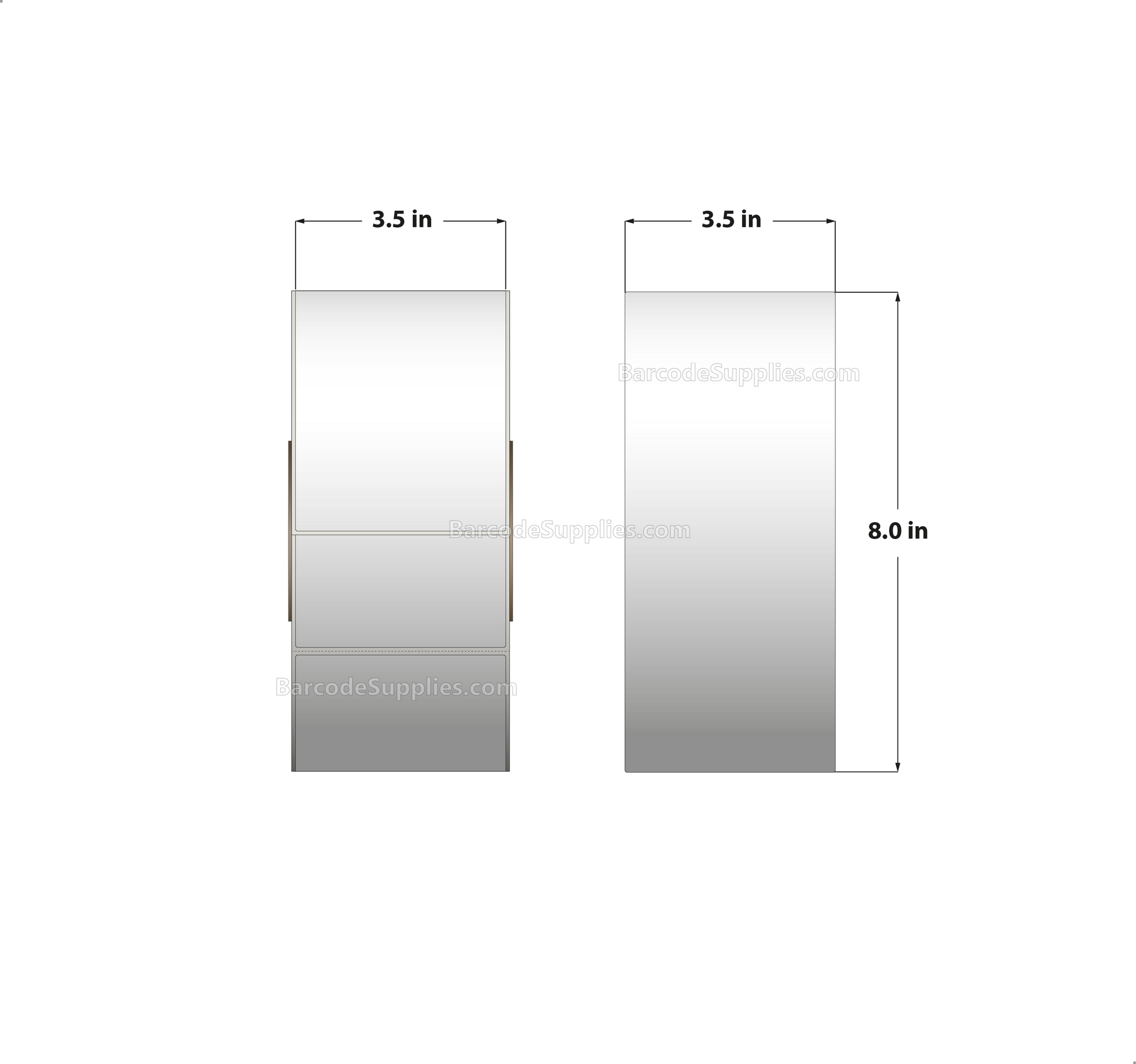 3.5 x 8 Thermal Transfer White Labels With Permanent Adhesive - Perforated - 750 Labels Per Roll - Carton Of 4 Rolls - 3000 Labels Total - MPN: RT-35-8-750-3