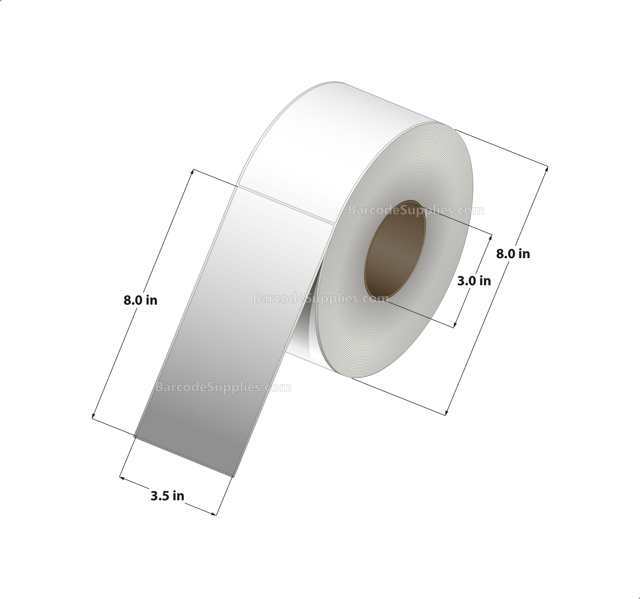 3.5 x 8 Thermal Transfer White Labels With Permanent Acrylic Adhesive - Not Perforated - 750 Labels Per Roll - Carton Of 6 Rolls - 4500 Labels Total - MPN: TH358-1