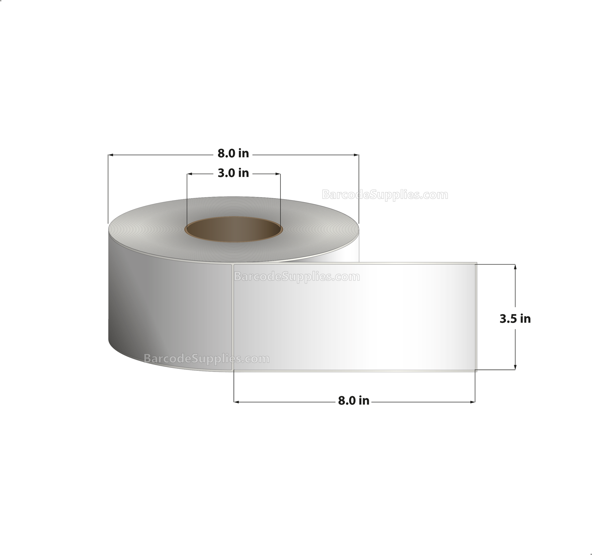 3.5 x 8 Thermal Transfer White Labels With Permanent Acrylic Adhesive - Not Perforated - 750 Labels Per Roll - Carton Of 6 Rolls - 4500 Labels Total - MPN: TH358-1