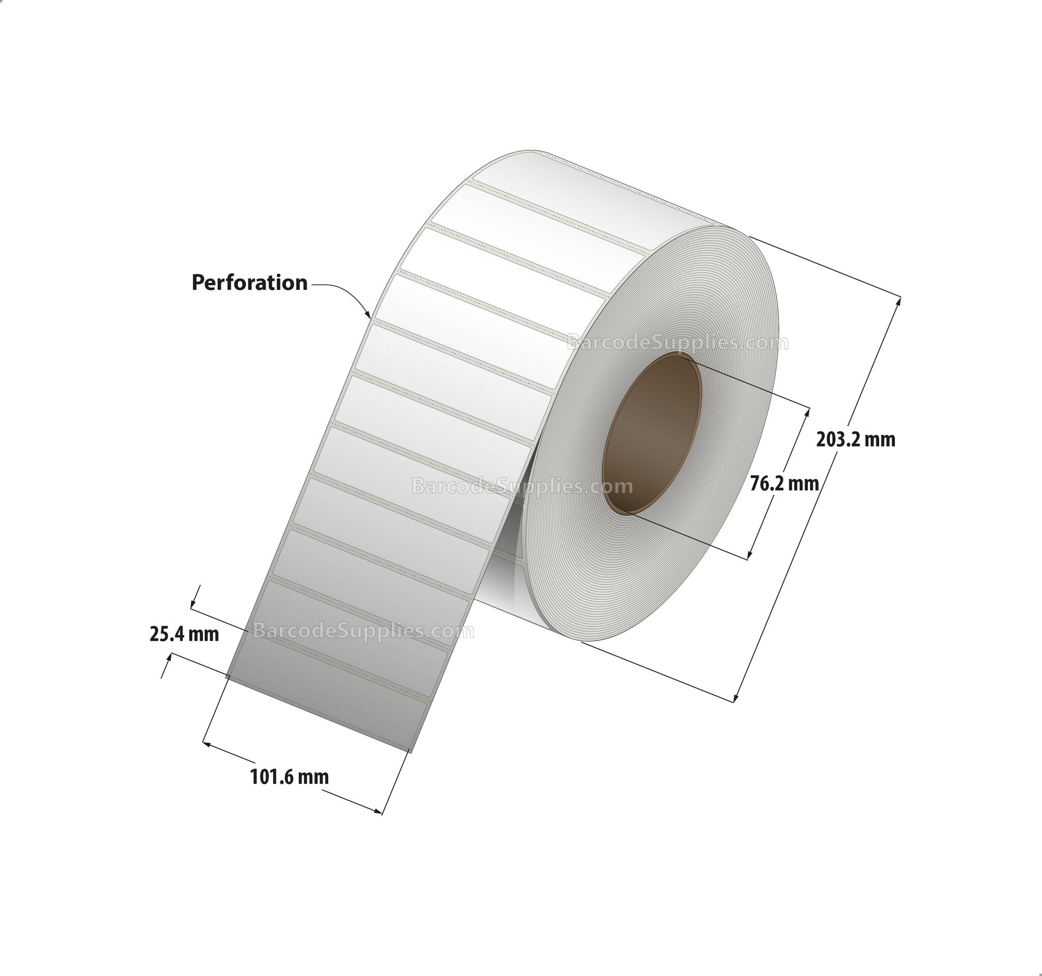 4 x 1 Direct Thermal White Labels With Acrylic Adhesive - Perforated - 5500 Labels Per Roll - Carton Of 4 Rolls - 22000 Labels Total - MPN: RDE-4-1-5500-3