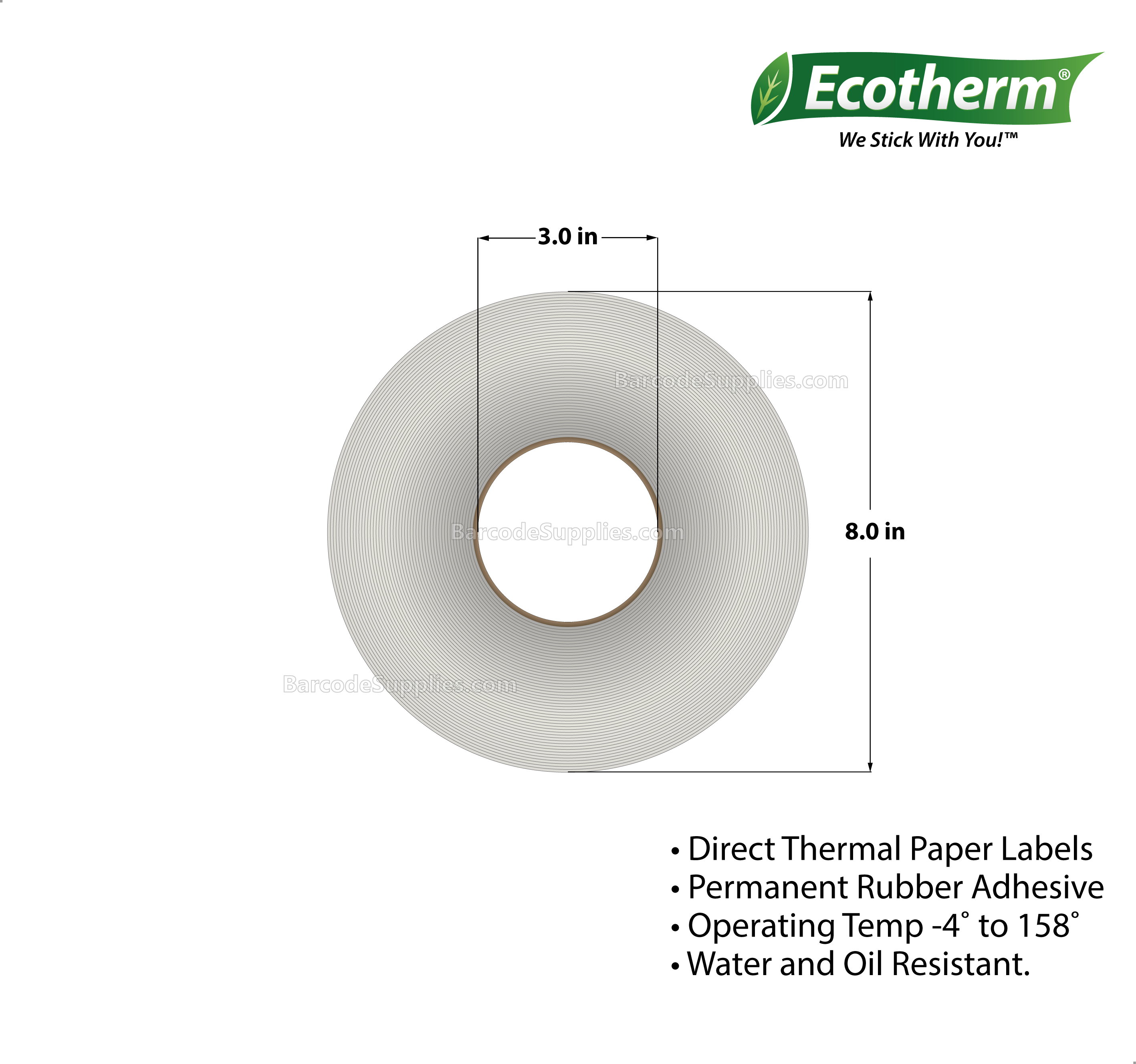 4 x 1 Direct Thermal White Labels With Rubber Adhesive - Perforated - 5600 Labels Per Roll - Carton Of 4 Rolls - 22400 Labels Total - MPN: DT8400100-3P-4