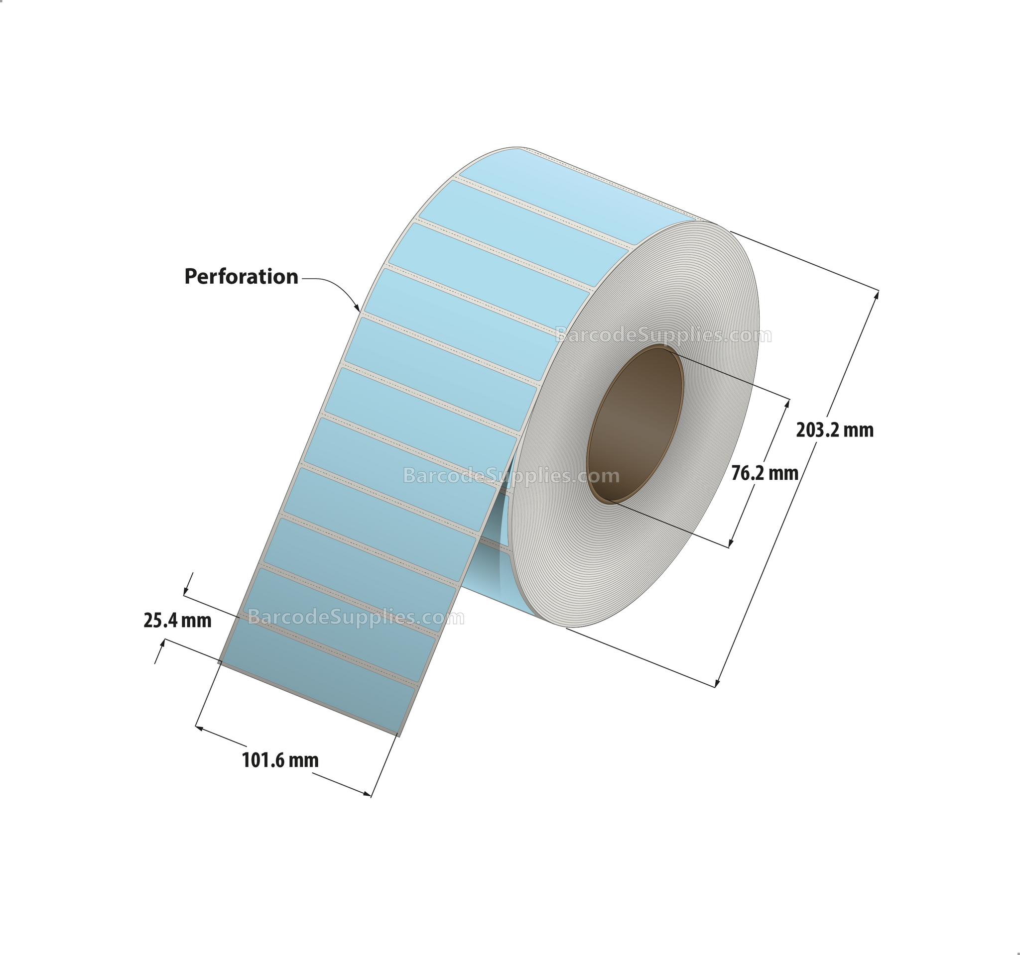4 x 1 Thermal Transfer 290 Blue Labels With Permanent Adhesive - Perforated - 5500 Labels Per Roll - Carton Of 4 Rolls - 22000 Labels Total - MPN: RFC-4-1-5500-BL