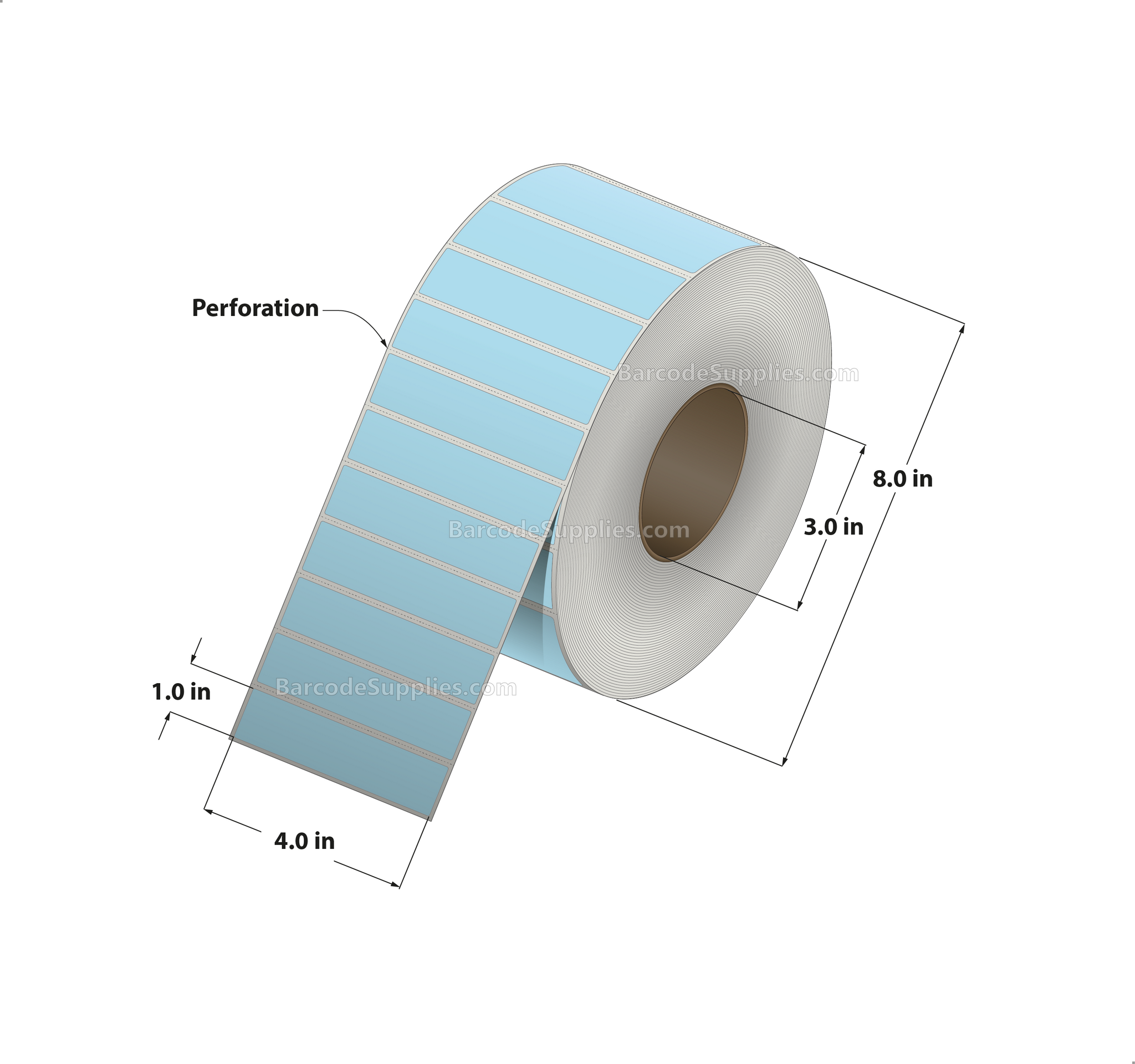 4 x 1 Thermal Transfer 290 Blue Labels With Permanent Adhesive - Perforated - 5500 Labels Per Roll - Carton Of 4 Rolls - 22000 Labels Total - MPN: RFC-4-1-5500-BL
