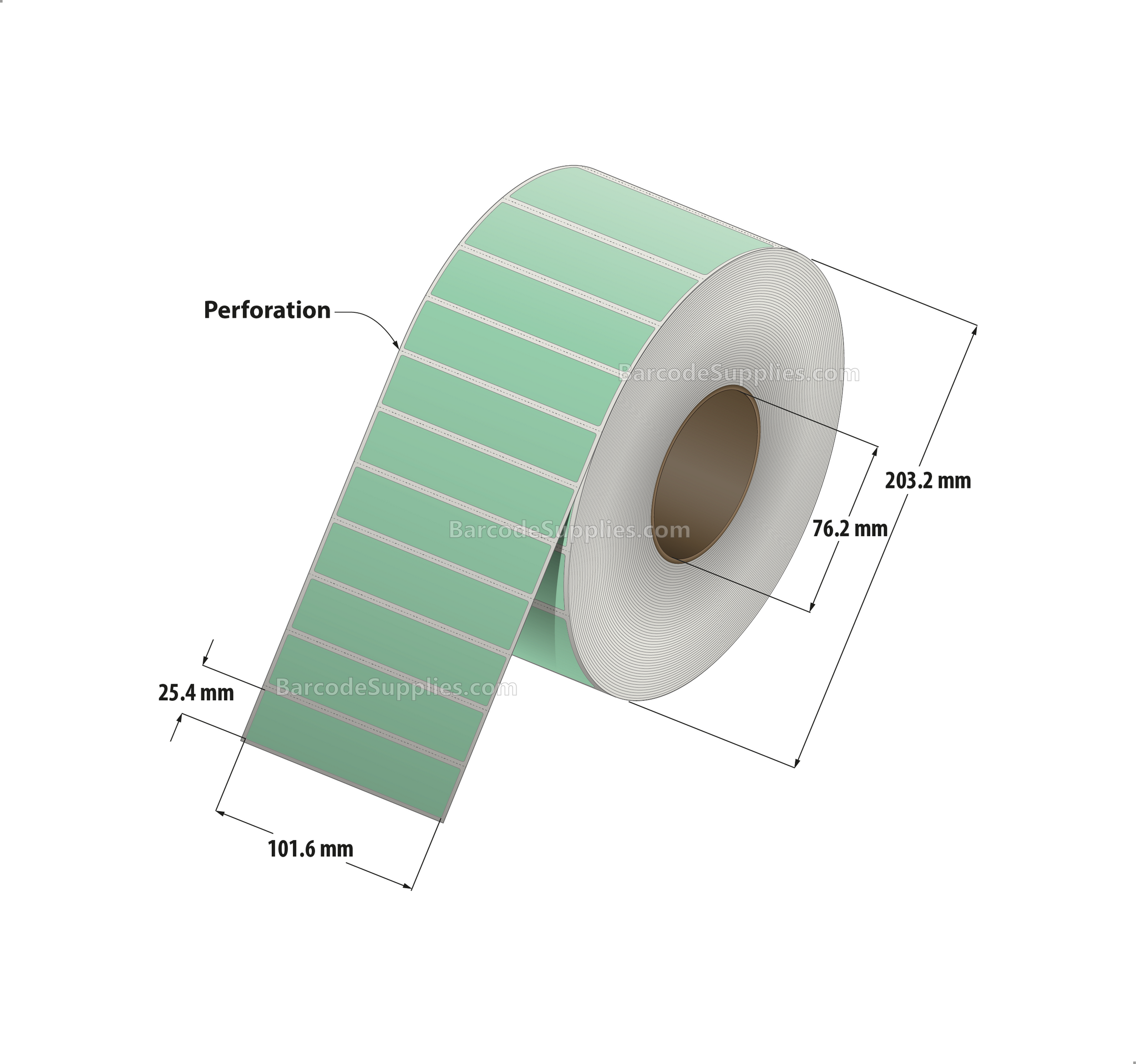 4 x 1 Thermal Transfer 345 Green Labels With Permanent Adhesive - Perforated - 5500 Labels Per Roll - Carton Of 4 Rolls - 22000 Labels Total - MPN: RFC-4-1-5500-GR