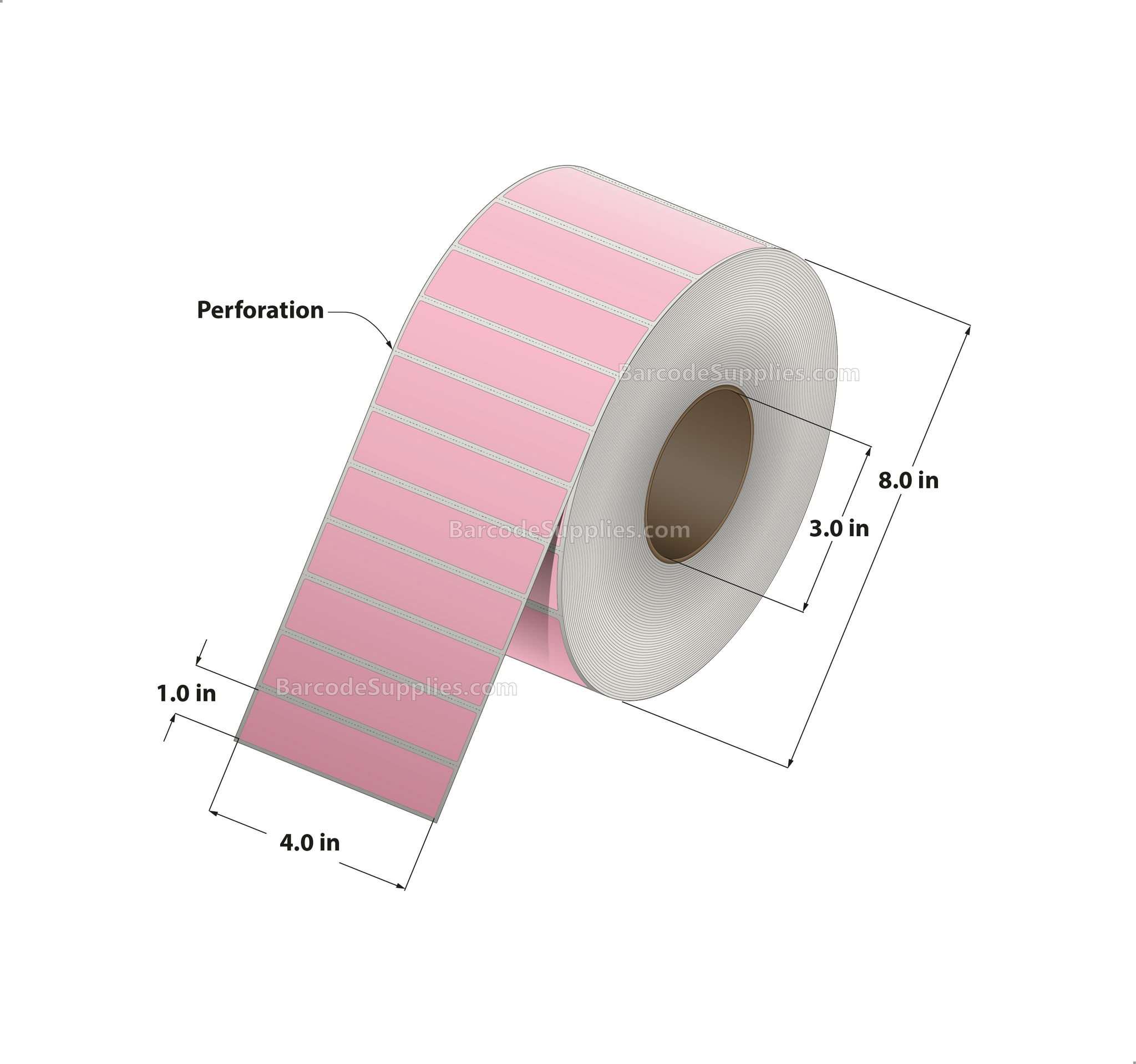 4 x 1 Thermal Transfer 176 Pink Labels With Permanent Adhesive - Perforated - 5500 Labels Per Roll - Carton Of 4 Rolls - 22000 Labels Total - MPN: RFC-4-1-5500-PK