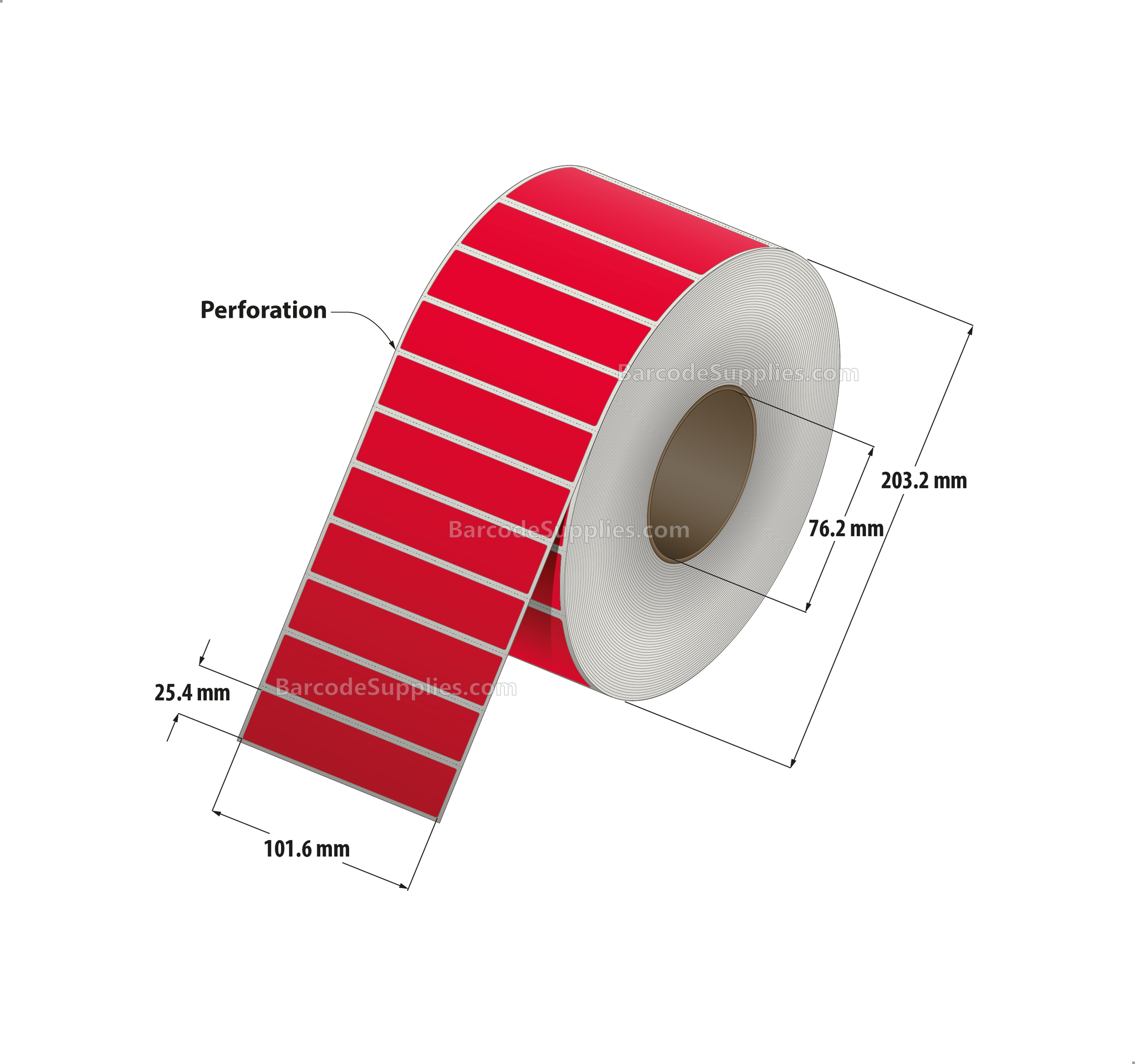 4 x 1 Thermal Transfer 032 Red Labels With Permanent Adhesive - Perforated - 5500 Labels Per Roll - Carton Of 4 Rolls - 22000 Labels Total - MPN: RFC-4-1-5500-RD