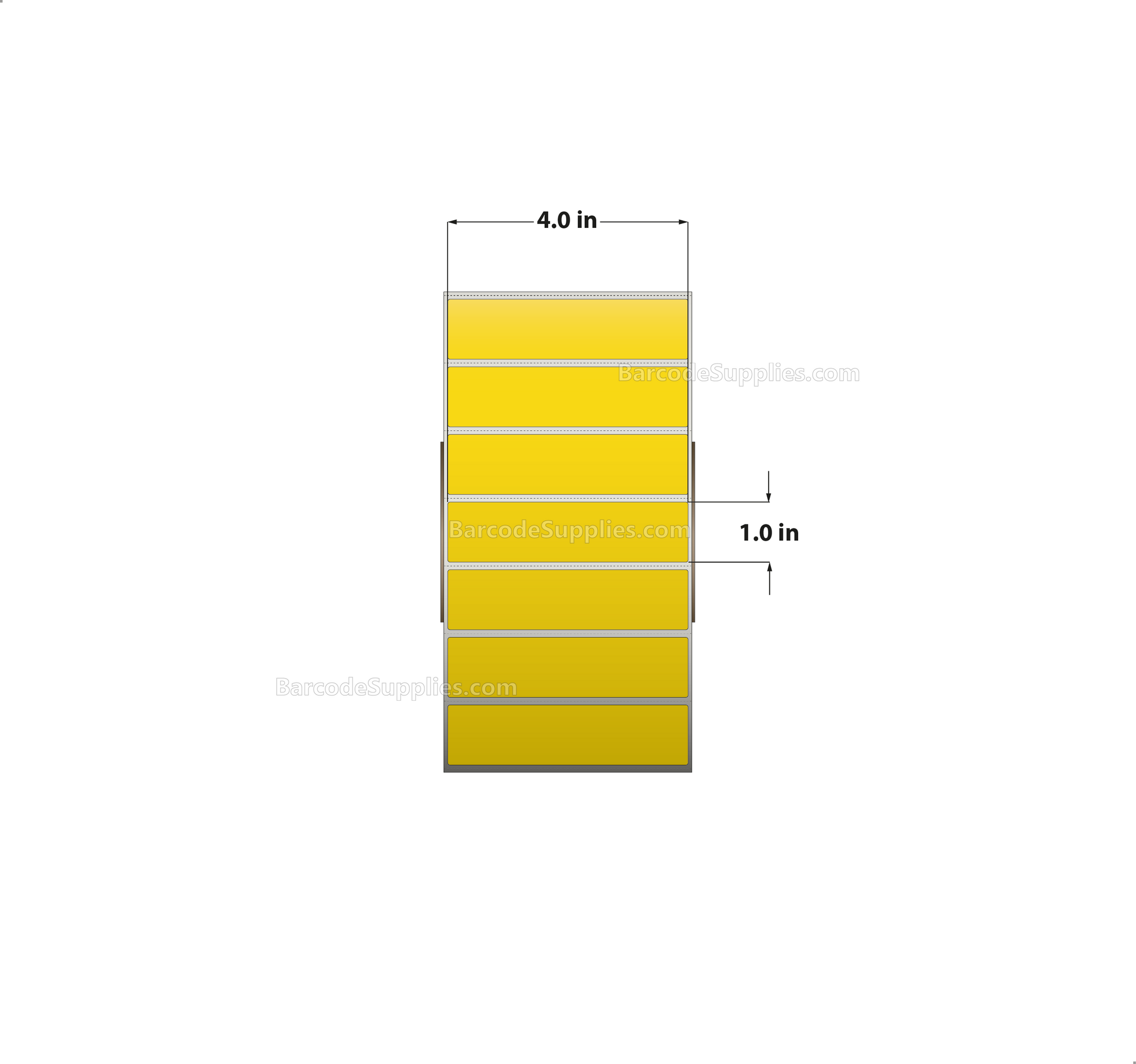 4 x 1 Thermal Transfer Pantone Yellow Labels With Permanent Adhesive - Perforated - 5500 Labels Per Roll - Carton Of 4 Rolls - 22000 Labels Total - MPN: RFC-4-1-5500-YL