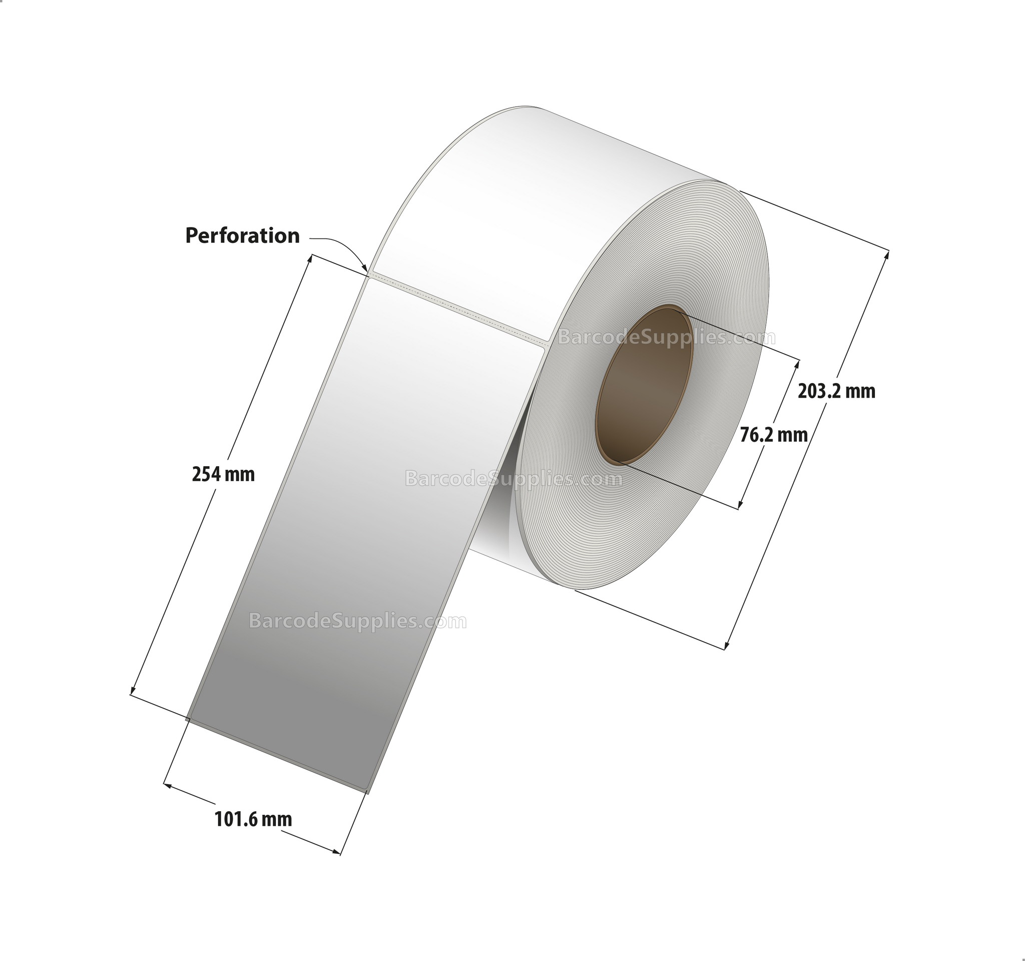 4 x 10 Thermal Transfer White Labels With Permanent Acrylic Adhesive - Perforated - 600 Labels Per Roll - Carton Of 4 Rolls - 2400 Labels Total - MPN: TH410-1P