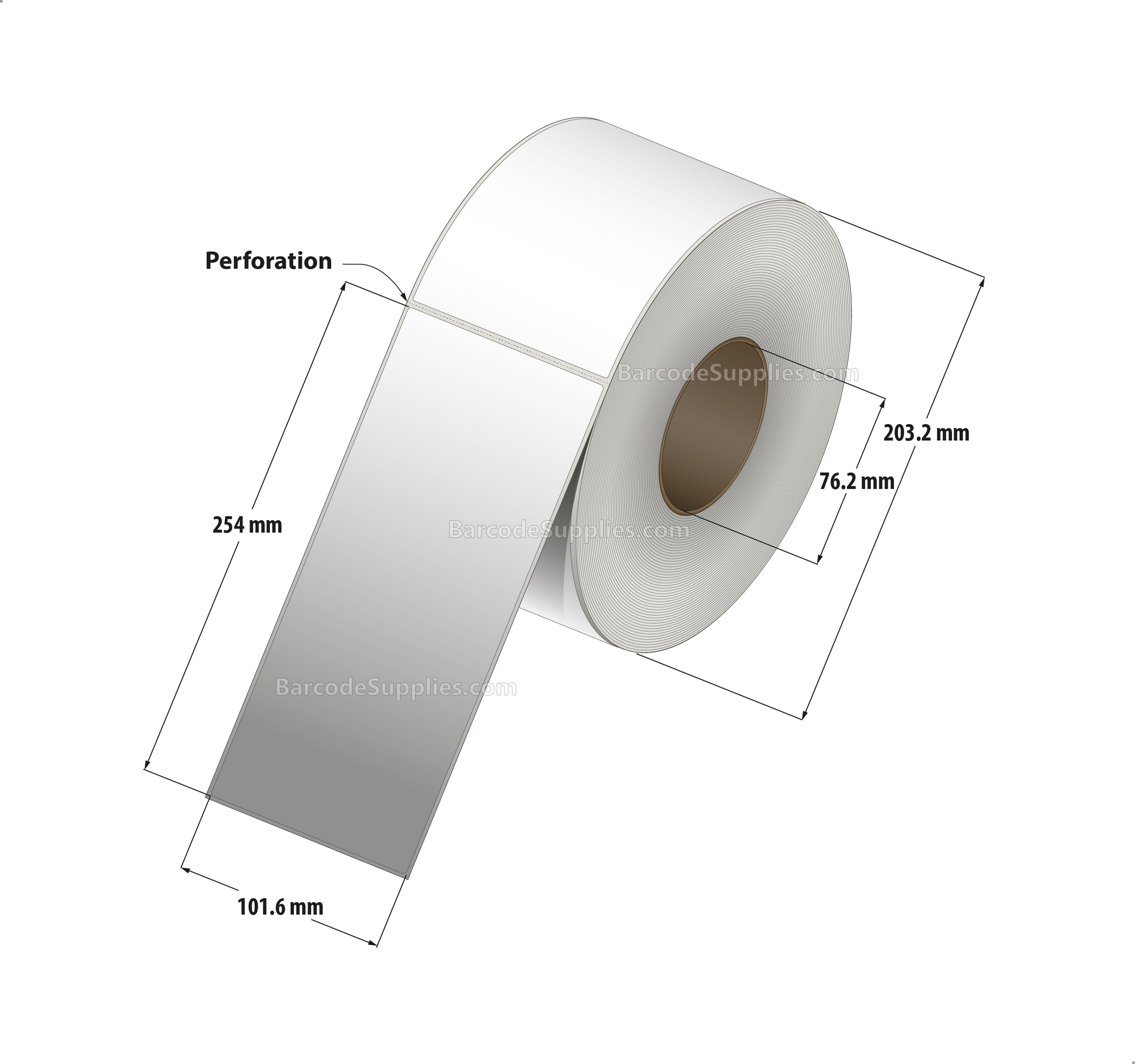 4 x 10 Thermal Transfer White Labels With Permanent Adhesive - Perforated - 600 Labels Per Roll - Carton Of 4 Rolls - 2400 Labels Total - MPN: RT-4-10-600-3