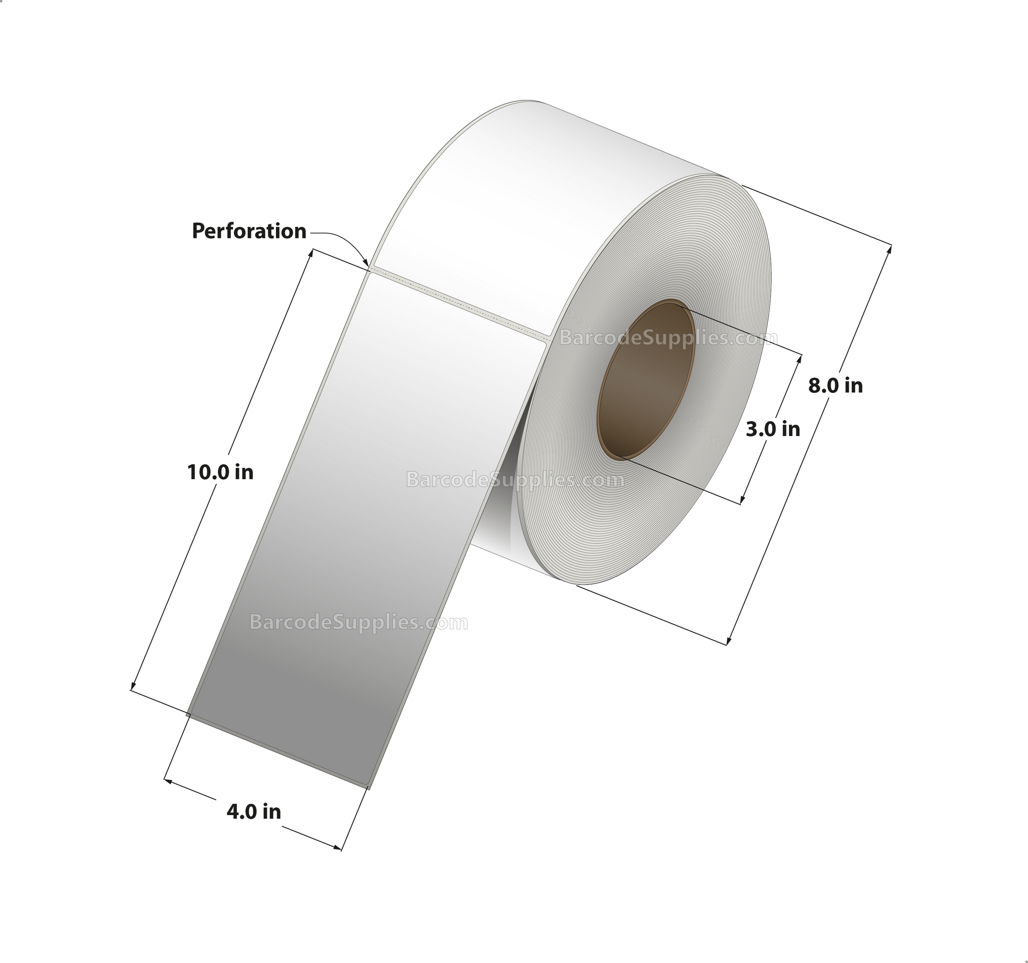 4 x 10 Thermal Transfer White Labels With Rubber Adhesive - Perforated - 600 Labels Per Roll - Carton Of 4 Rolls - 2400 Labels Total - MPN: CTT4001000-3P