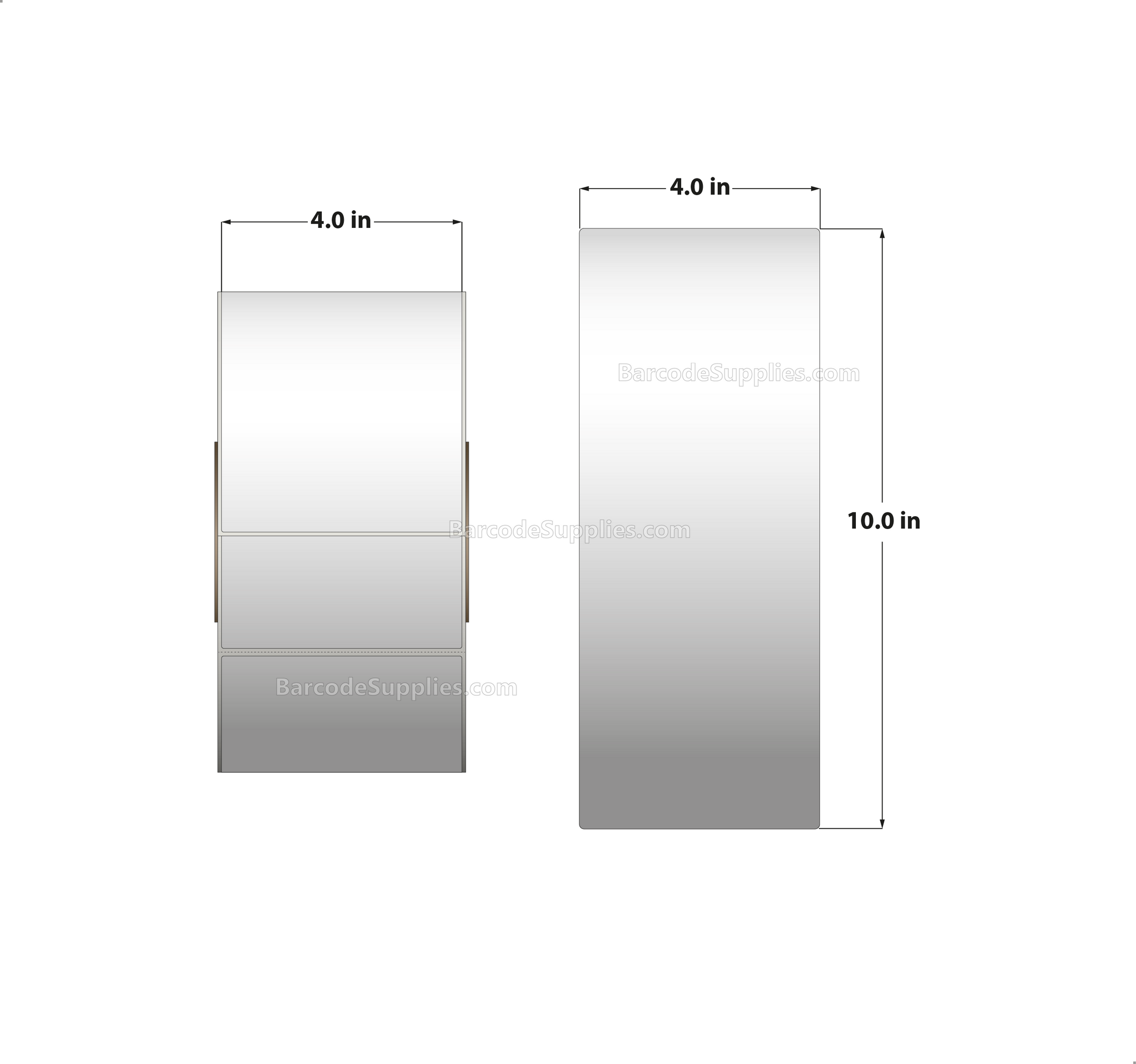 4 x 10 Thermal Transfer White Labels With Permanent Adhesive - Perforated - 600 Labels Per Roll - Carton Of 4 Rolls - 2400 Labels Total - MPN: RT-4-10-600-3