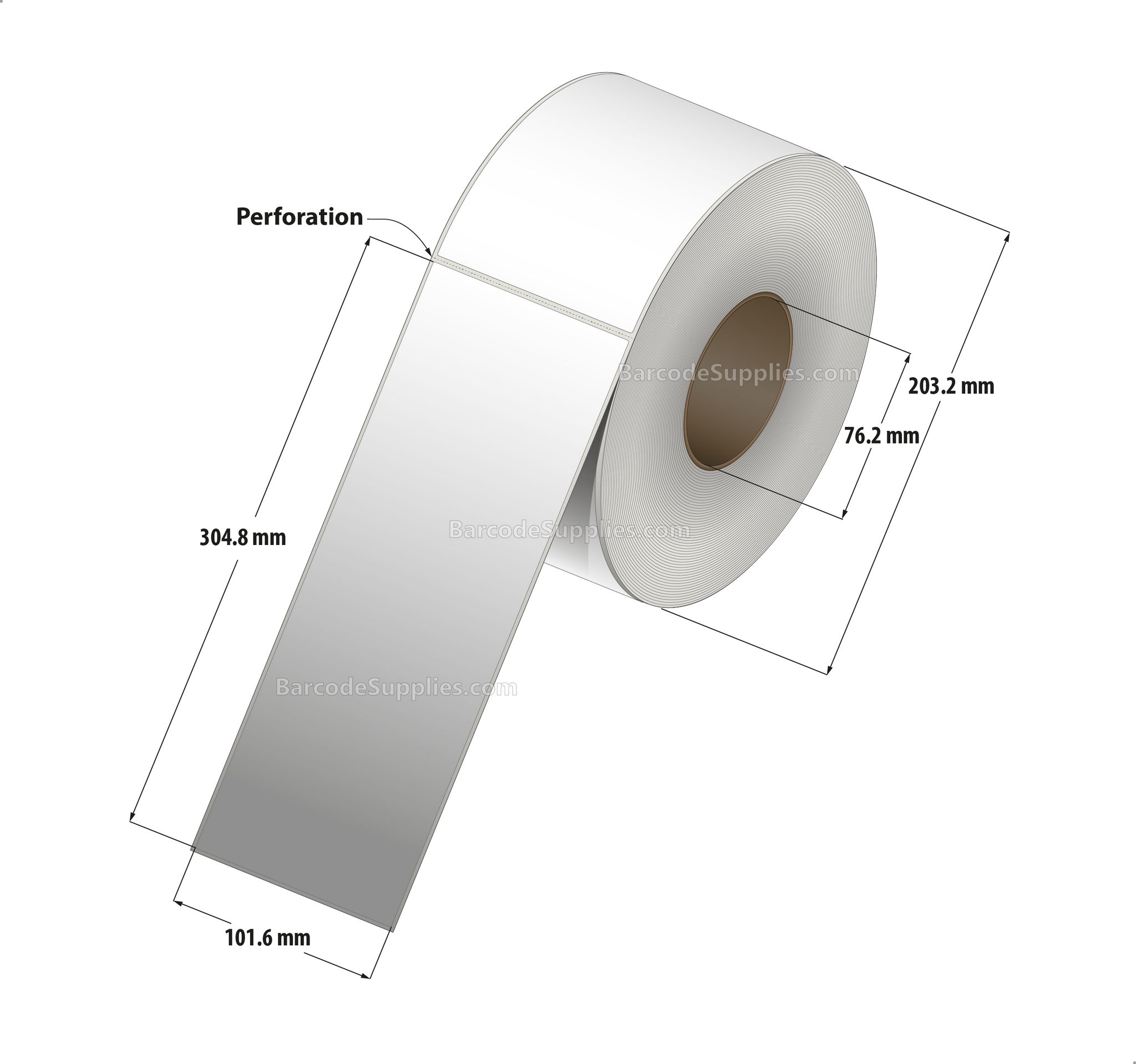 4 x 12 Thermal Transfer White Labels With Permanent Adhesive - Perforated - 500 Labels Per Roll - Carton Of 4 Rolls - 2000 Labels Total - MPN: RT-4-12-500-3