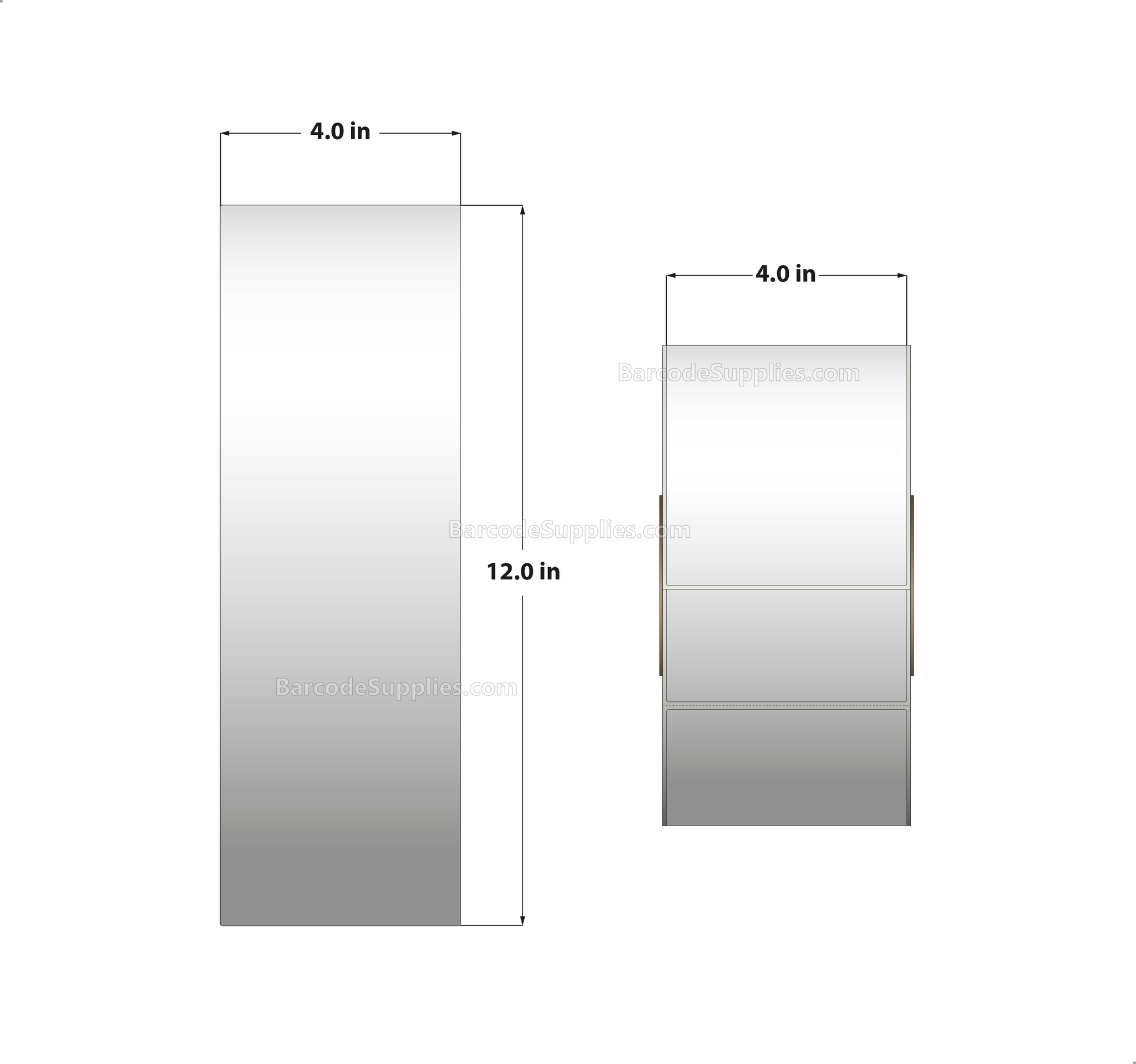 4 x 12 Thermal Transfer White Labels With Permanent Adhesive - Perforated - 500 Labels Per Roll - Carton Of 4 Rolls - 2000 Labels Total - MPN: RT-4-12-500-3