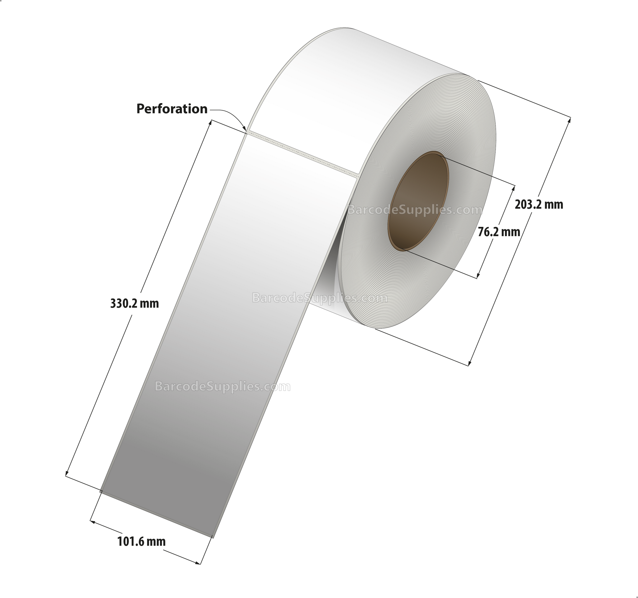 4 x 13 Thermal Transfer White Labels With Permanent Adhesive - Perforated - 450 Labels Per Roll - Carton Of 4 Rolls - 1800 Labels Total - MPN: RT-4-13-450-3