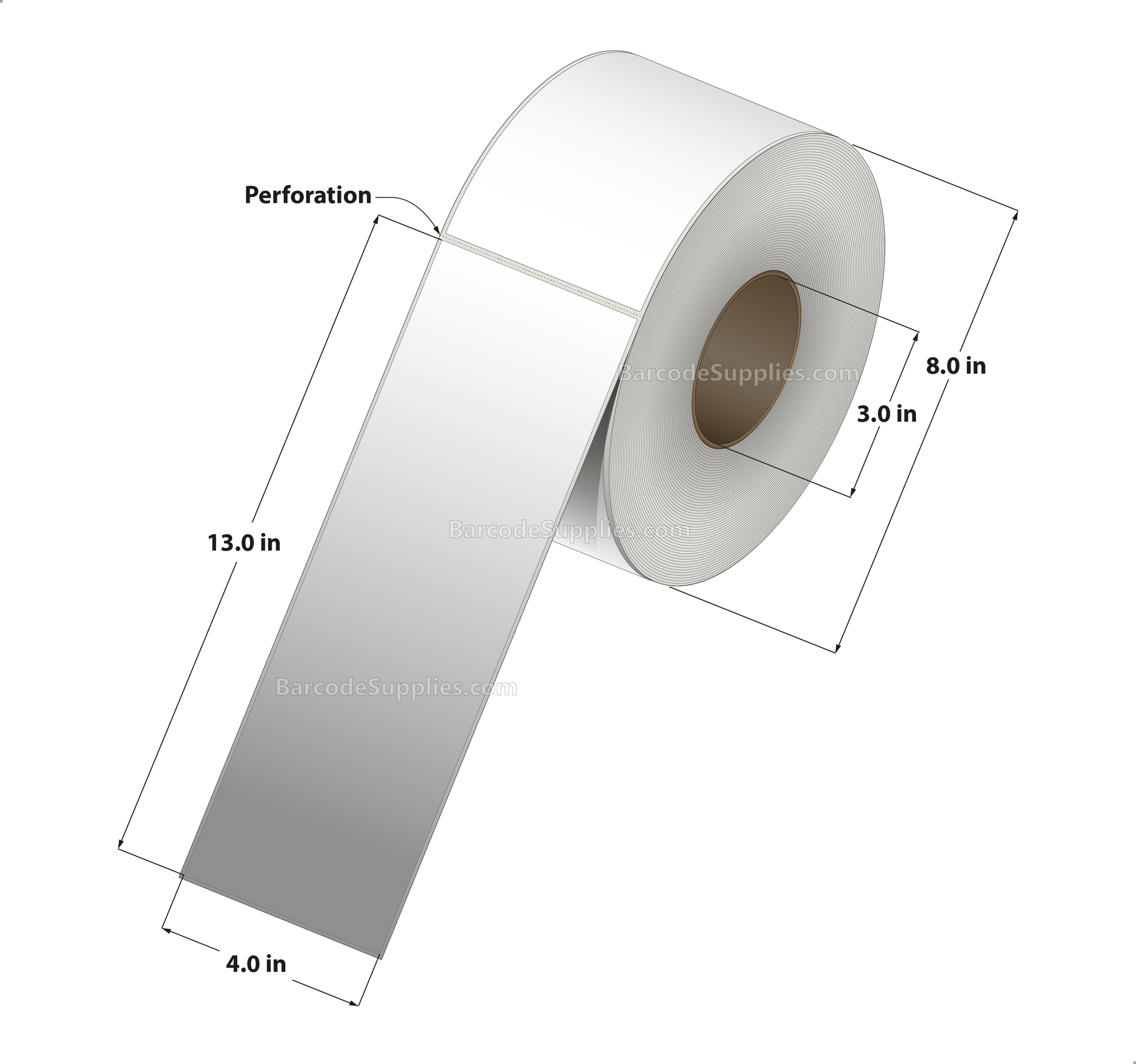 4 x 13 Thermal Transfer White Labels With Permanent Acrylic Adhesive - Perforated - 475 Labels Per Roll - Carton Of 4 Rolls - 1900 Labels Total - MPN: TH413-1P