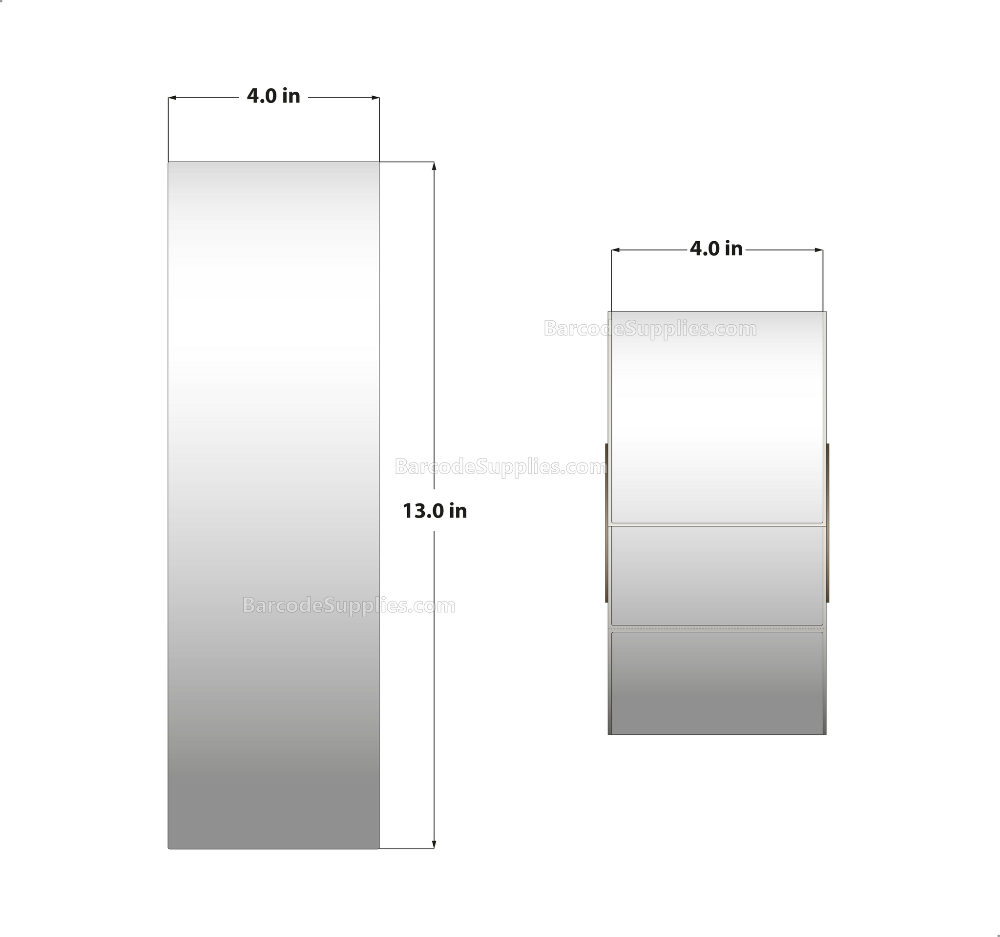 4 x 13 Thermal Transfer White Labels With Permanent Adhesive - Perforated - 450 Labels Per Roll - Carton Of 4 Rolls - 1800 Labels Total - MPN: RT-4-13-450-3