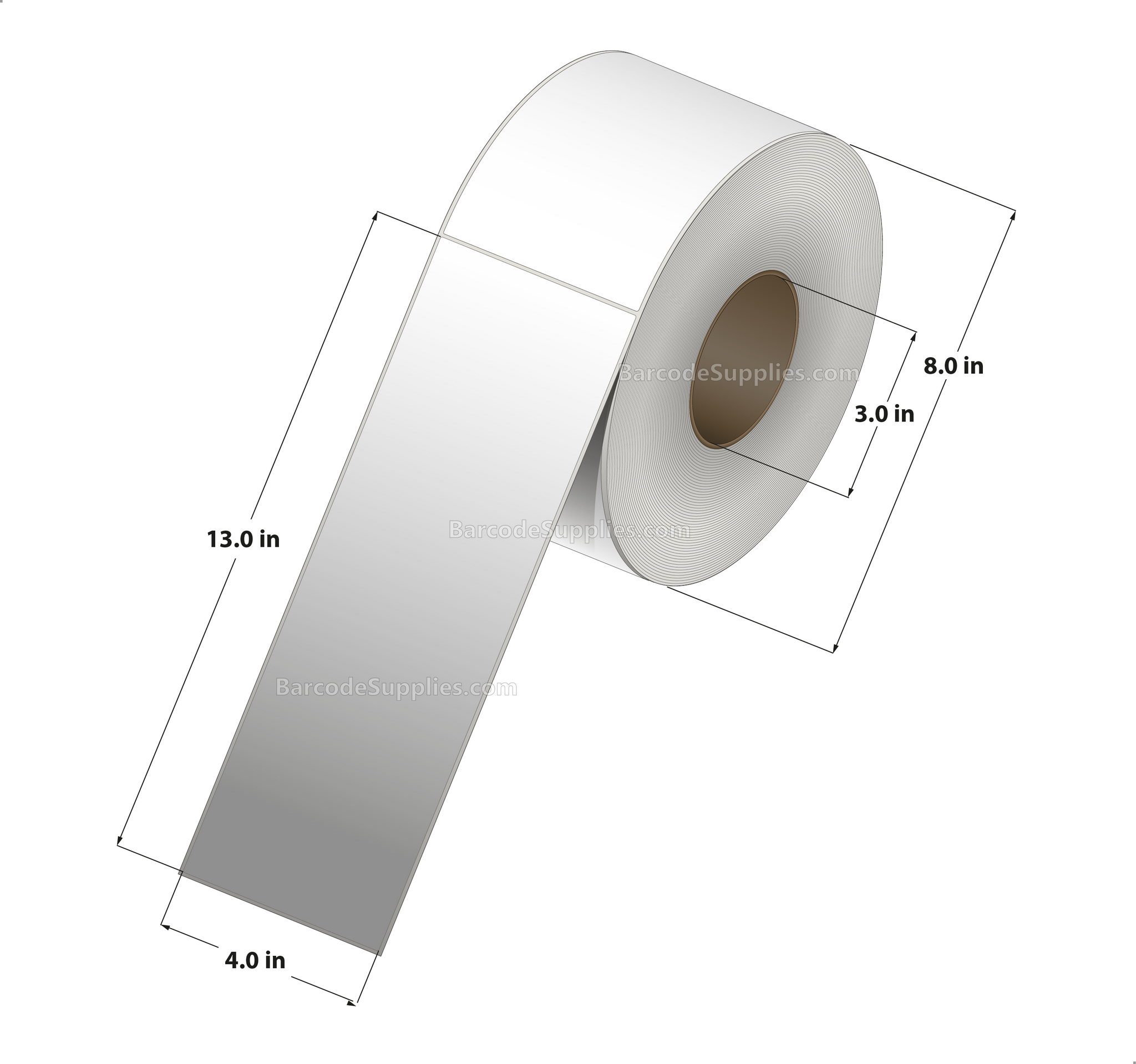 4 x 13 Thermal Transfer White Labels With Permanent Acrylic Adhesive - Not Perforated - 475 Labels Per Roll - Carton Of 4 Rolls - 1900 Labels Total - MPN: TH413-1