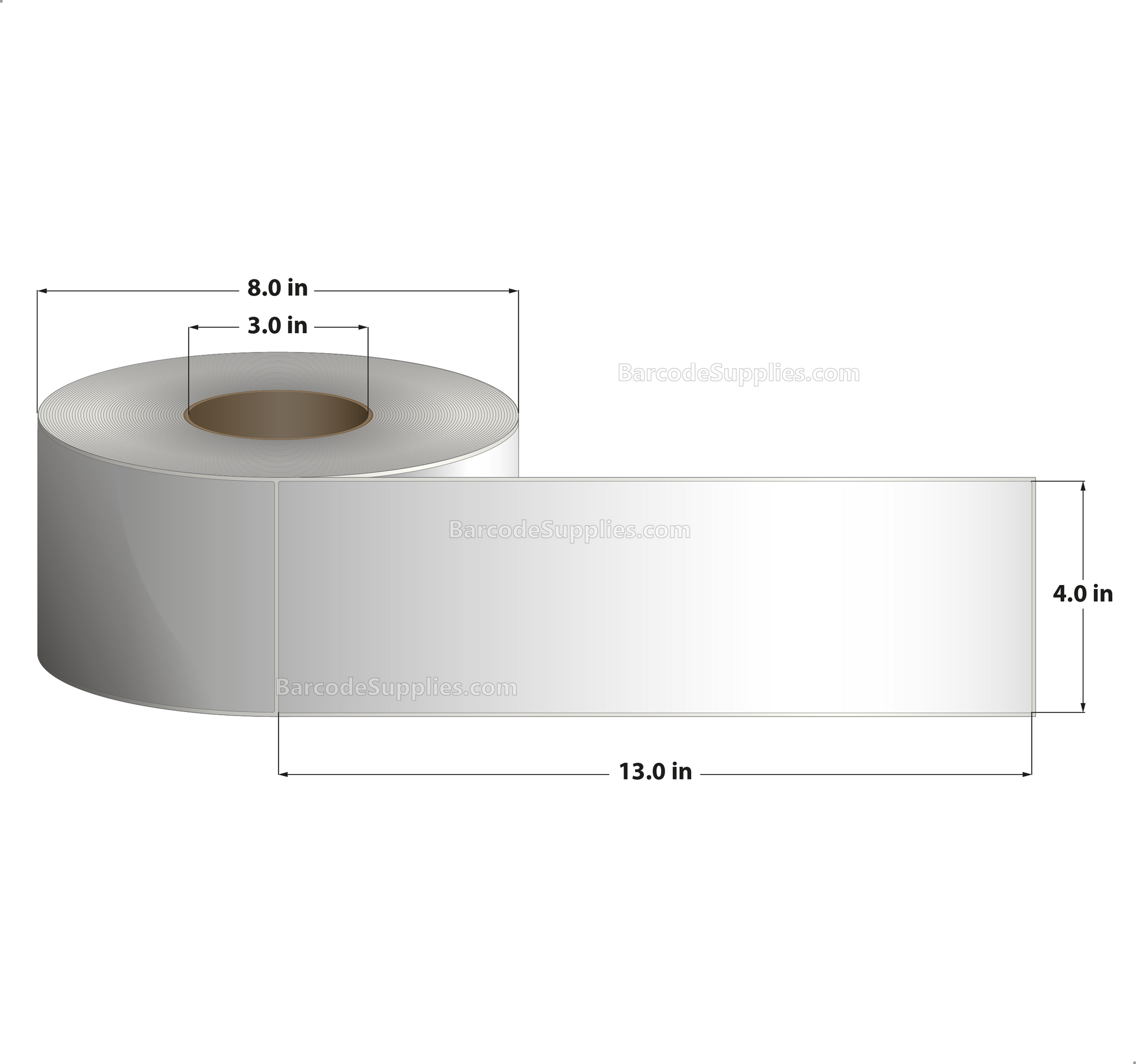 4 x 13 Thermal Transfer White Labels With Permanent Acrylic Adhesive - Not Perforated - 475 Labels Per Roll - Carton Of 4 Rolls - 1900 Labels Total - MPN: TH413-1