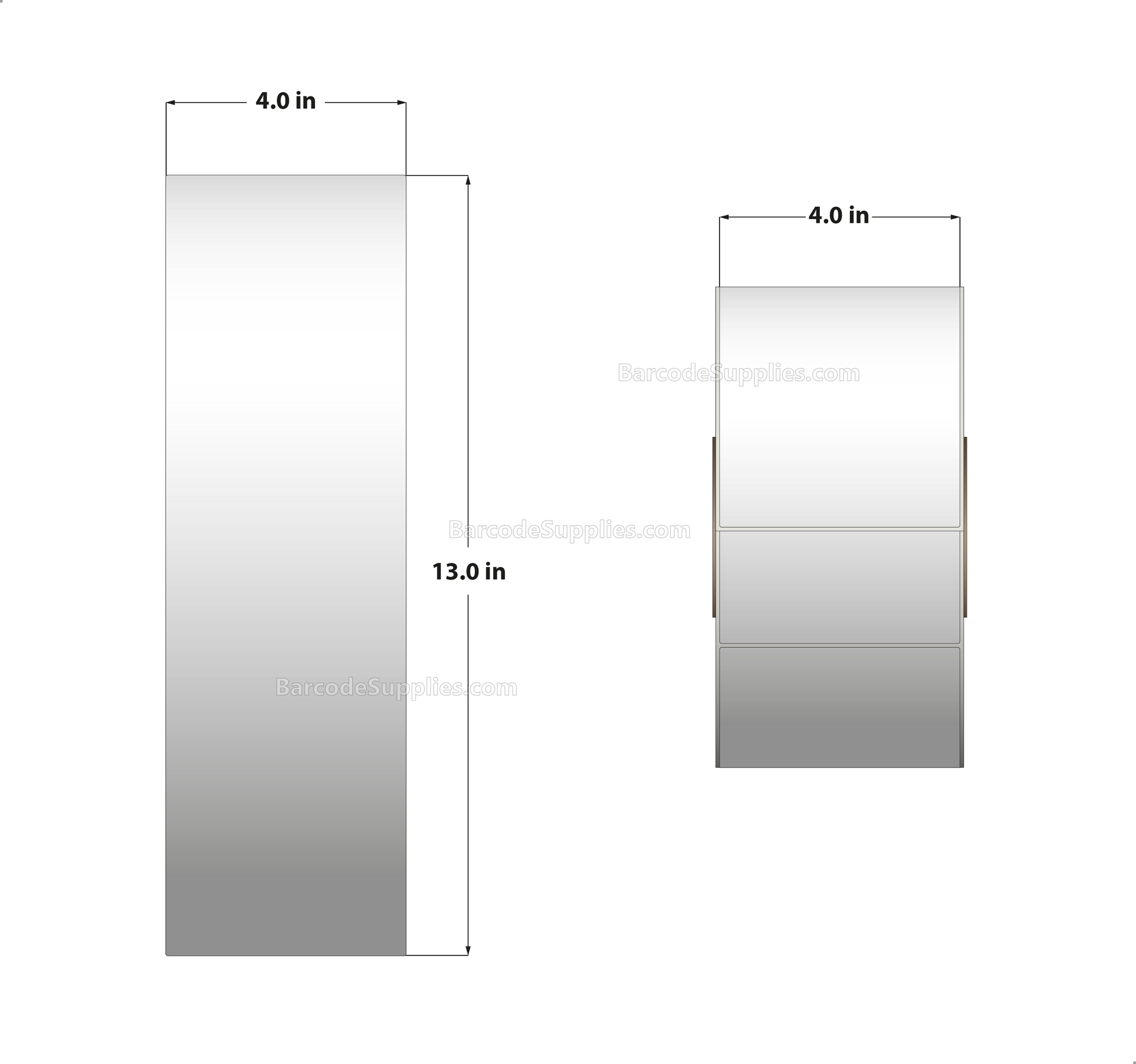 4 x 13 Thermal Transfer White Labels With Permanent Acrylic Adhesive - Not Perforated - 475 Labels Per Roll - Carton Of 4 Rolls - 1900 Labels Total - MPN: TH413-1