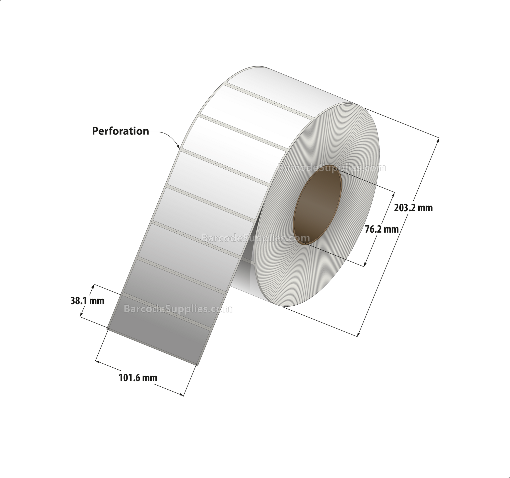 4 x 1.5 Thermal Transfer White Labels With Permanent Acrylic Adhesive - Perforated - 3600 Labels Per Roll - Carton Of 4 Rolls - 14400 Labels Total - MPN: TH415-1P