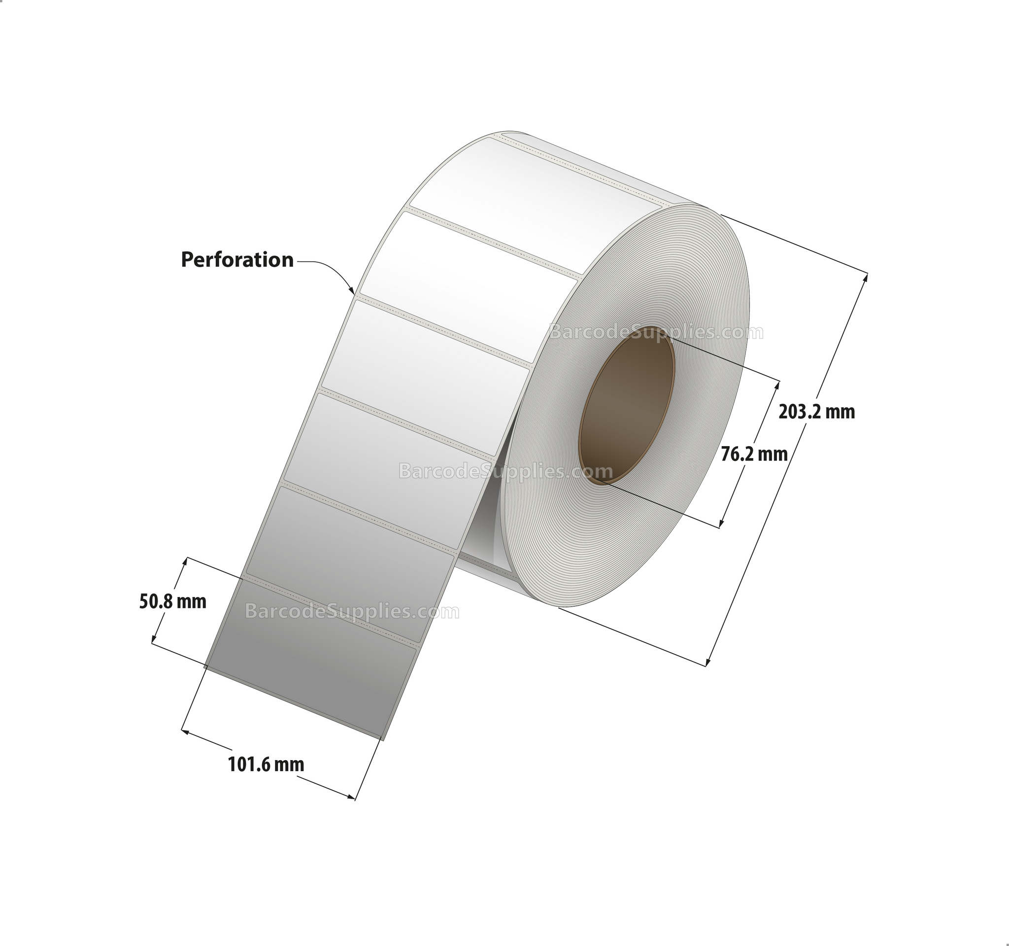4 x 2 Thermal Transfer White Labels With Permanent Adhesive - Perforated - 2900 Labels Per Roll - Carton Of 4 Rolls - 11600 Labels Total - MPN: RT-4-2-2900-3