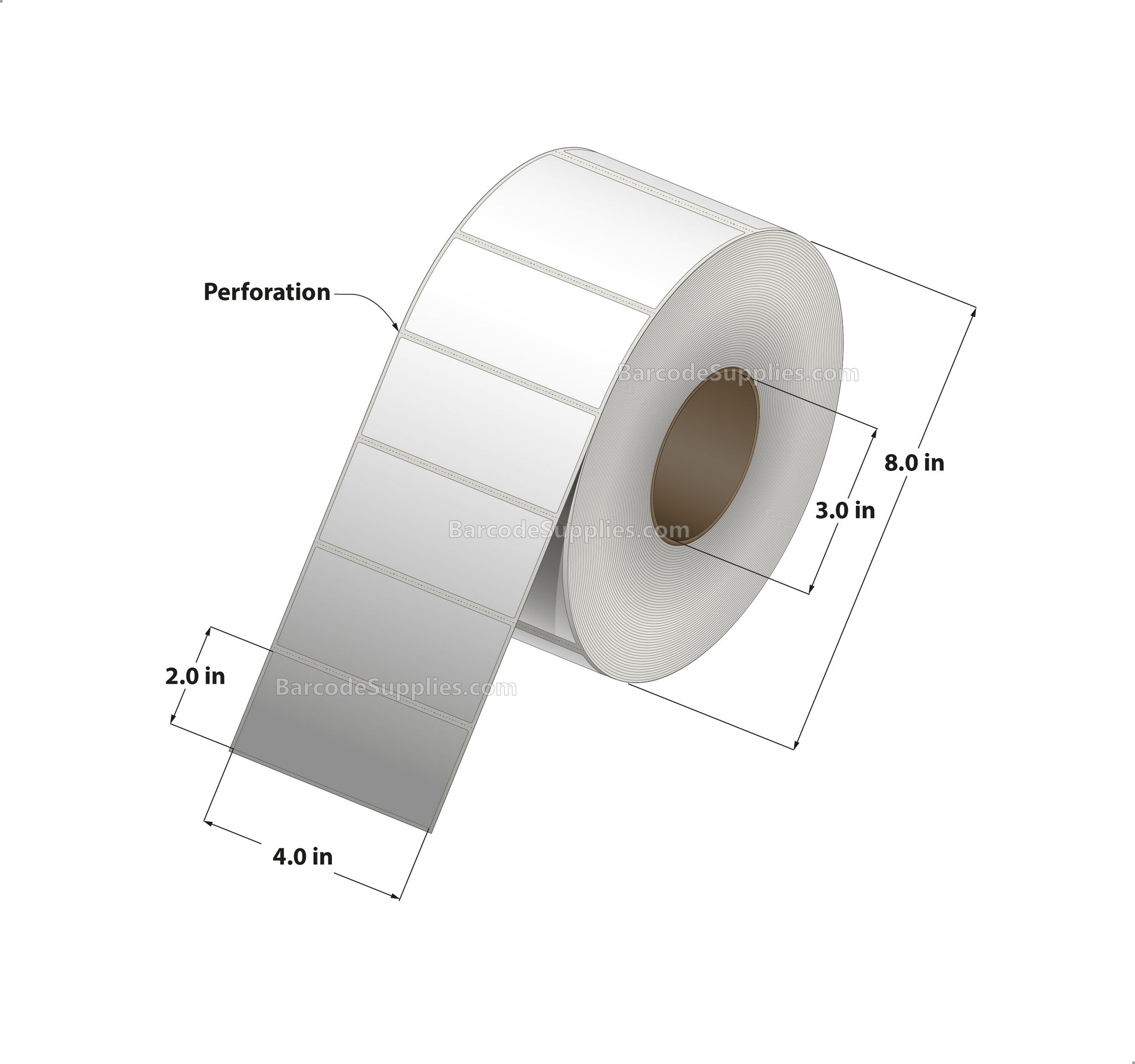 4 x 2 Thermal Transfer White Labels With Permanent Adhesive - Perforated - 2730 Labels Per Roll - Carton Of 4 Rolls - 10920 Labels Total - MPN: RSP-4-2-2730-3