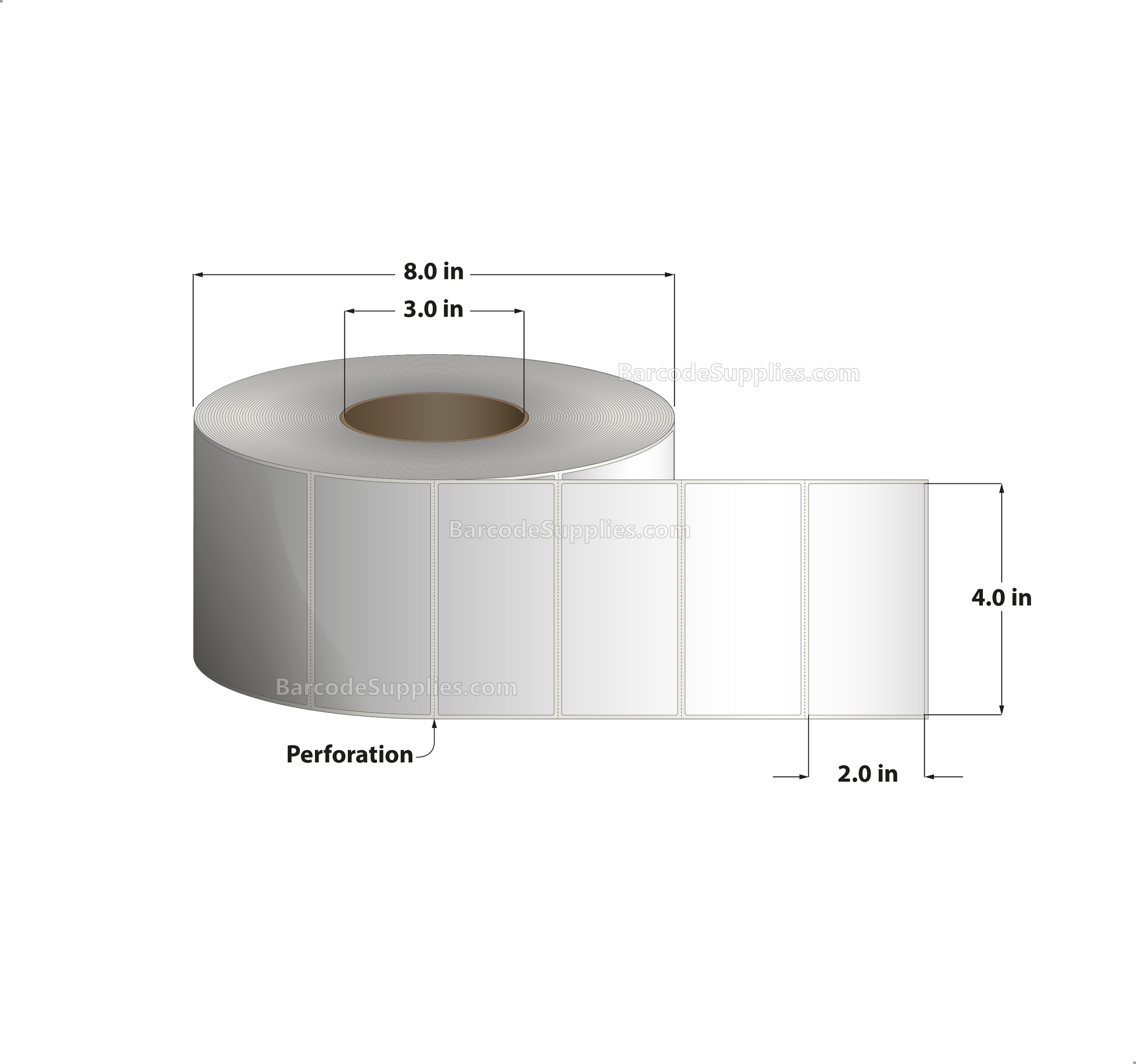 4 x 2 Thermal Transfer White Labels With Permanent Adhesive - Perforated - 3000 Labels Per Roll - Carton Of 4 Rolls - 12000 Labels Total - MPN: RP-4-2-3000-3