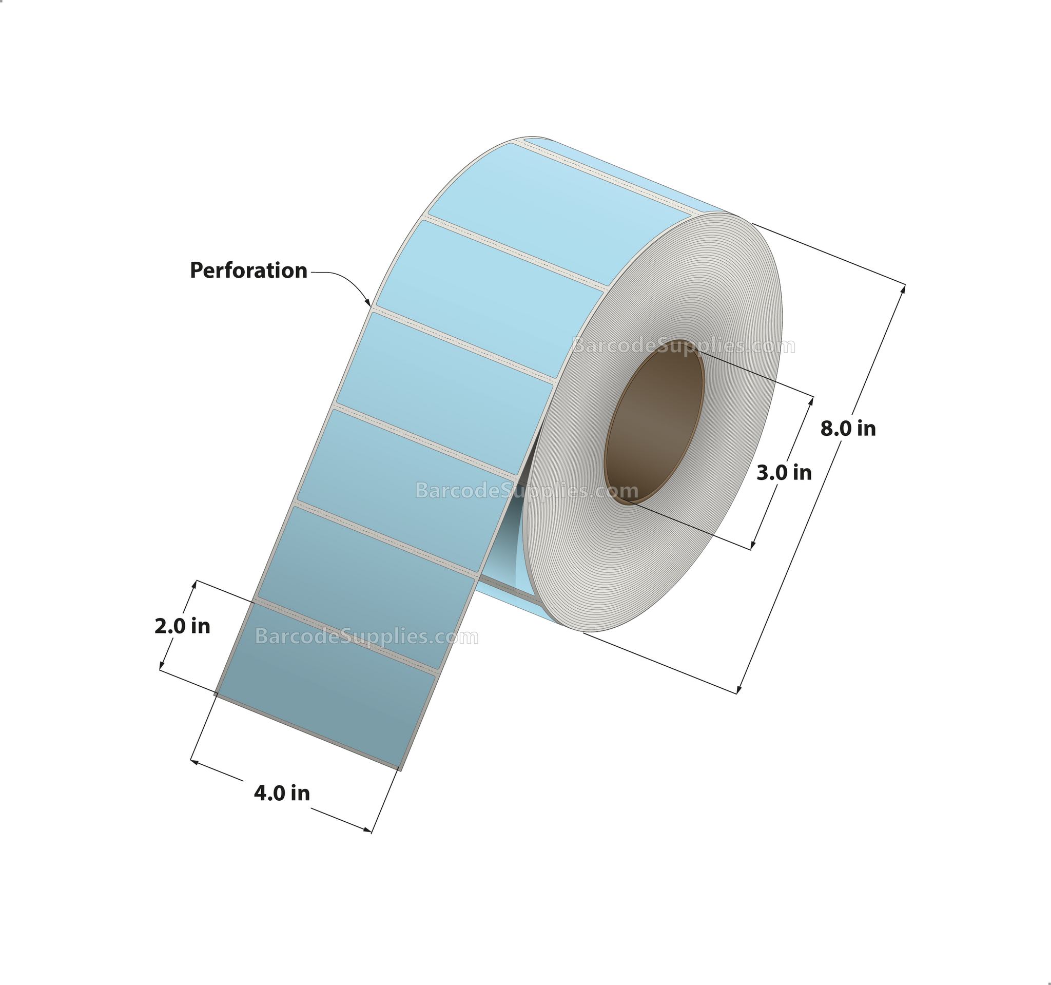 4 x 2 Thermal Transfer 290 Blue Labels With Permanent Adhesive - Perforated - 2900 Labels Per Roll - Carton Of 4 Rolls - 11600 Labels Total - MPN: RFC-4-2-2900-BL