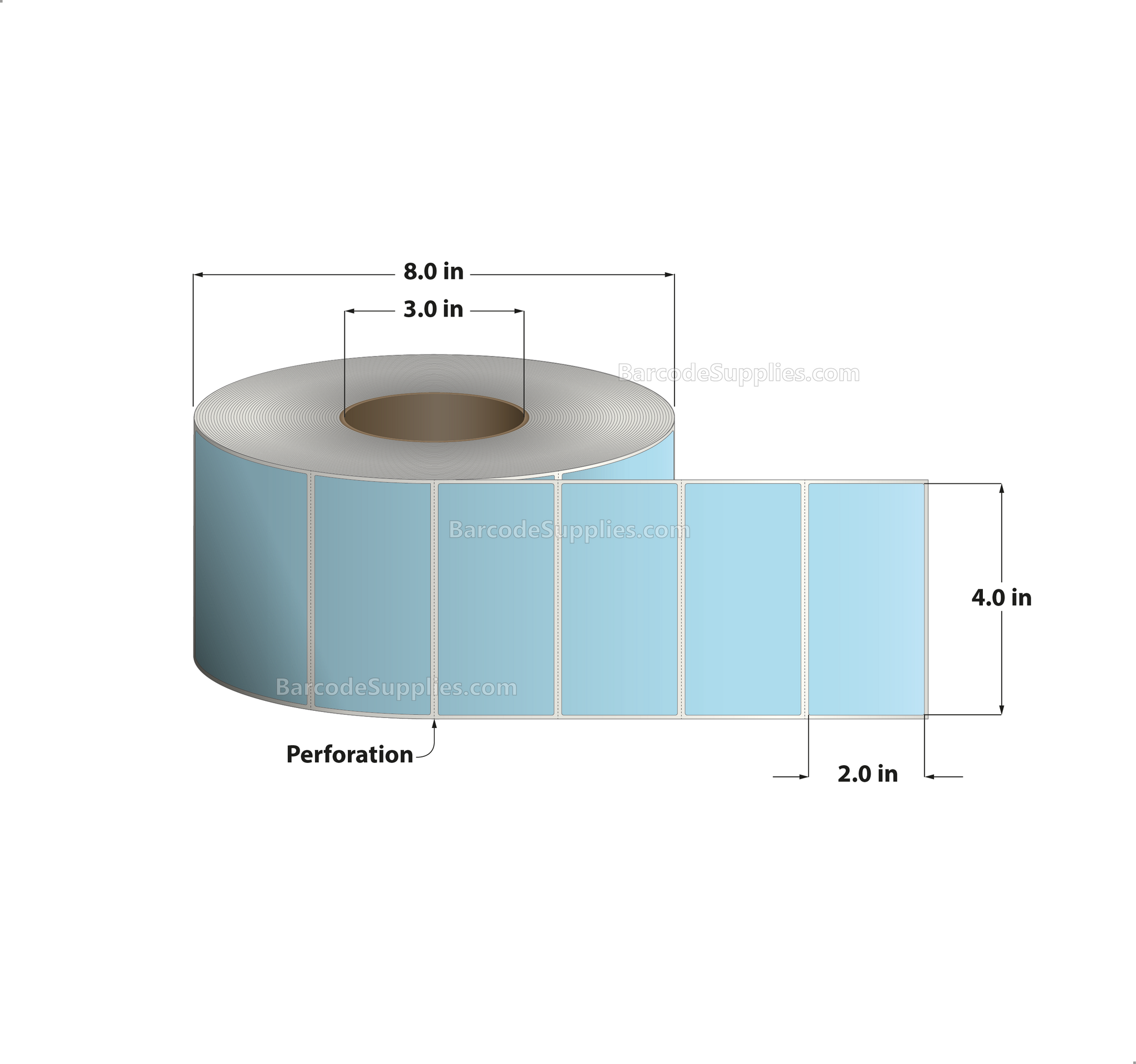 4 x 2 Thermal Transfer 290 Blue Labels With Permanent Adhesive - Perforated - 2900 Labels Per Roll - Carton Of 4 Rolls - 11600 Labels Total - MPN: RFC-4-2-2900-BL