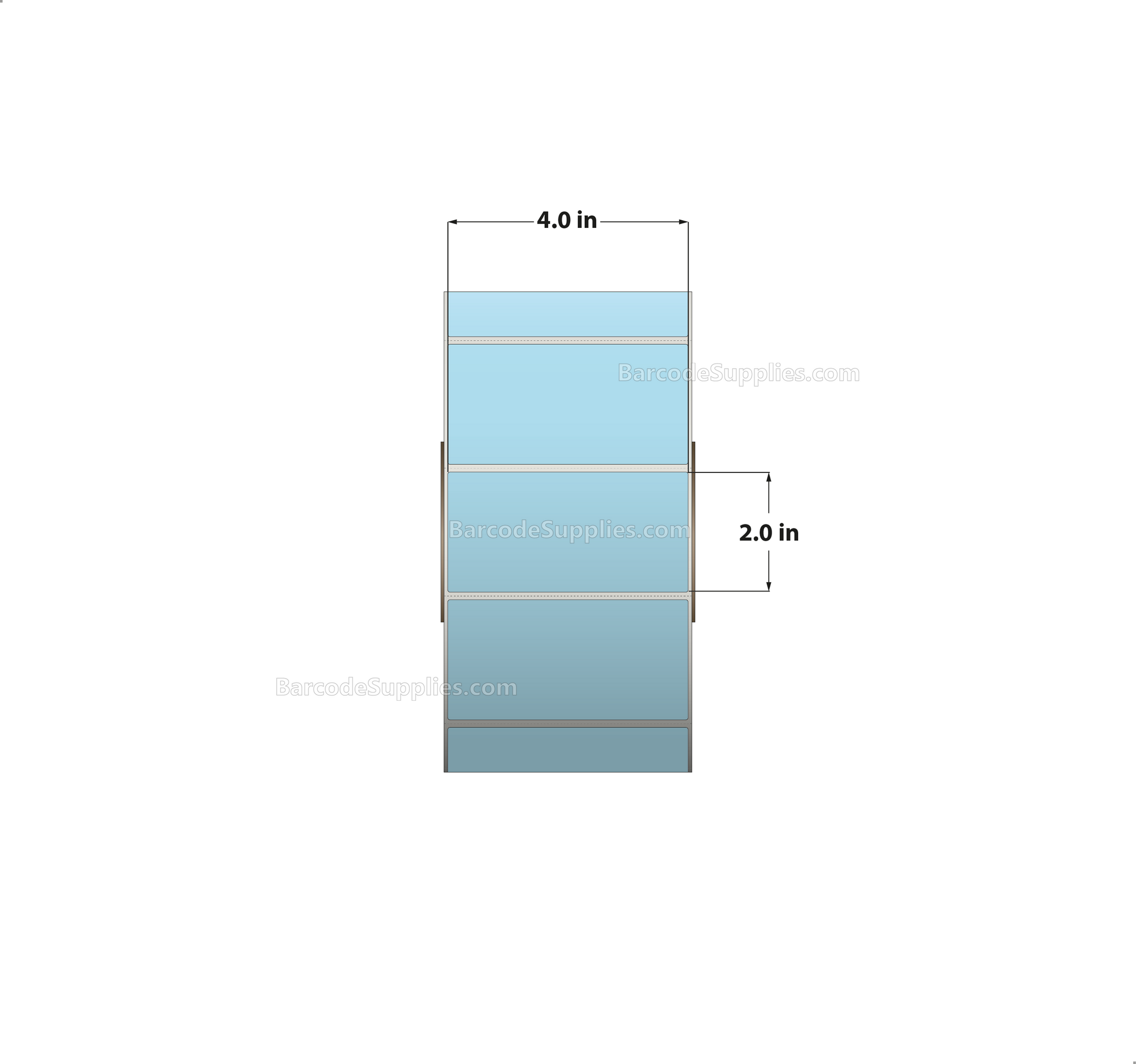 4 x 2 Thermal Transfer 2975 Blue Labels With Permanent Acrylic Adhesive - Perforated - 3000 Labels Per Roll - Carton Of 4 Rolls - 12000 Labels Total - MPN: TH42-1PBL