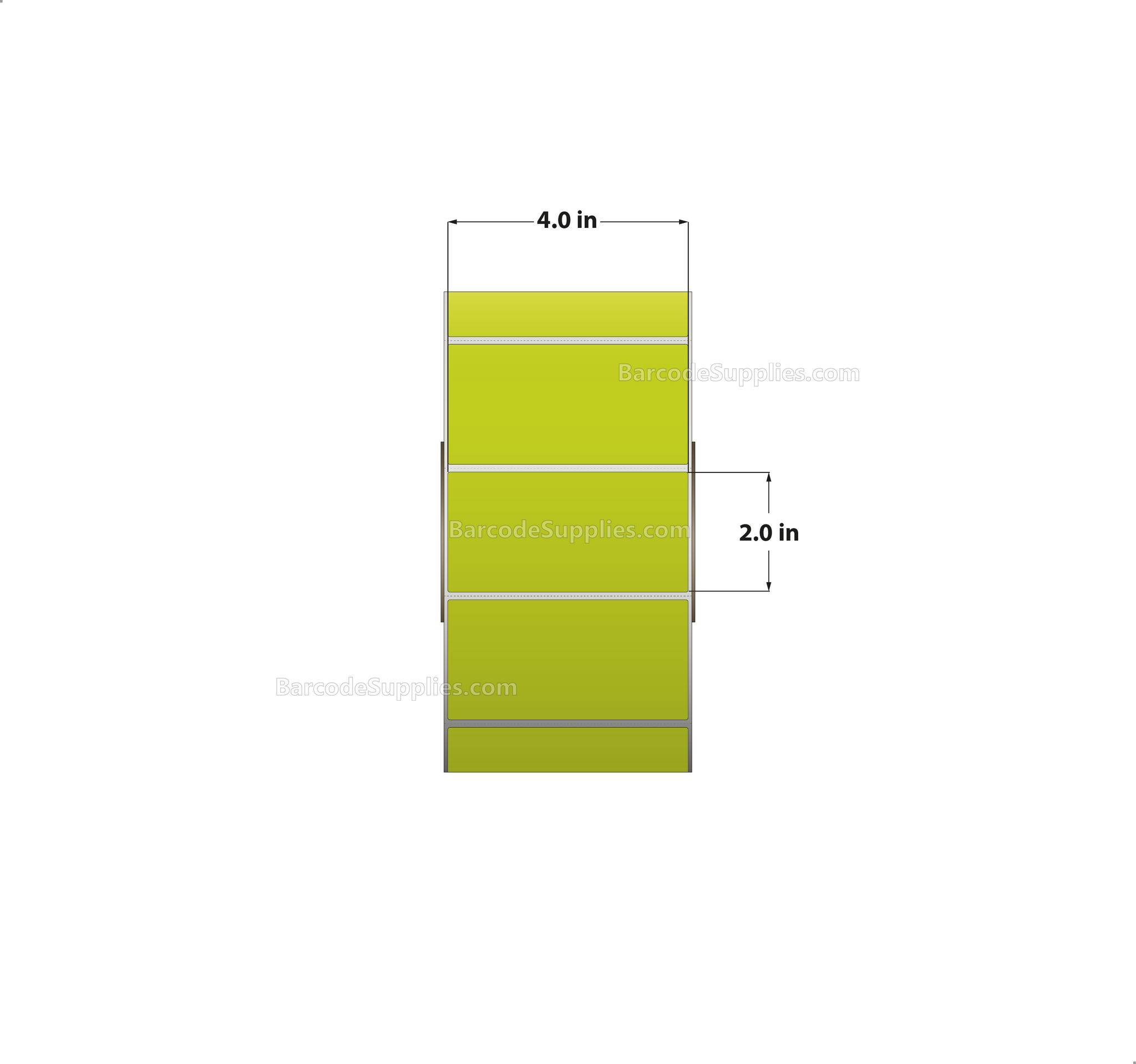 4 x 2 Thermal Transfer Fluorescent Chartreuse Labels With Permanent Adhesive - Perforated - 2900 Labels Per Roll - Carton Of 4 Rolls - 11600 Labels Total - MPN: FL-4-2-2900-CH