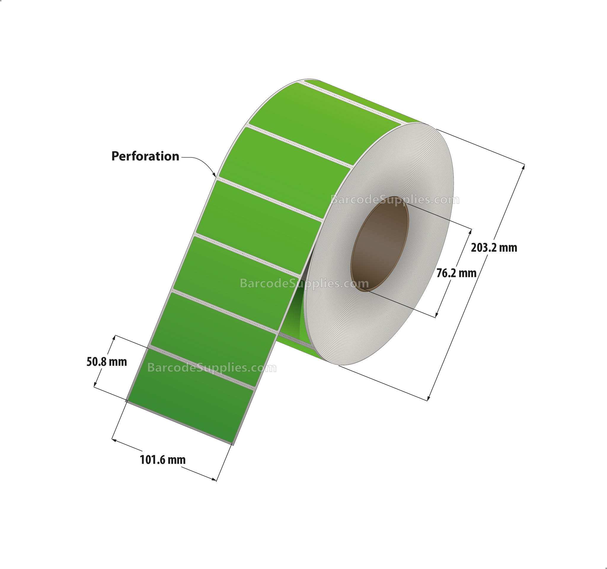 4 x 2 Thermal Transfer Fluorescent 802 Green Labels With Permanent Adhesive - Perforated - 2900 Labels Per Roll - Carton Of 4 Rolls - 11600 Labels Total - MPN: FL-4-2-2900-GR