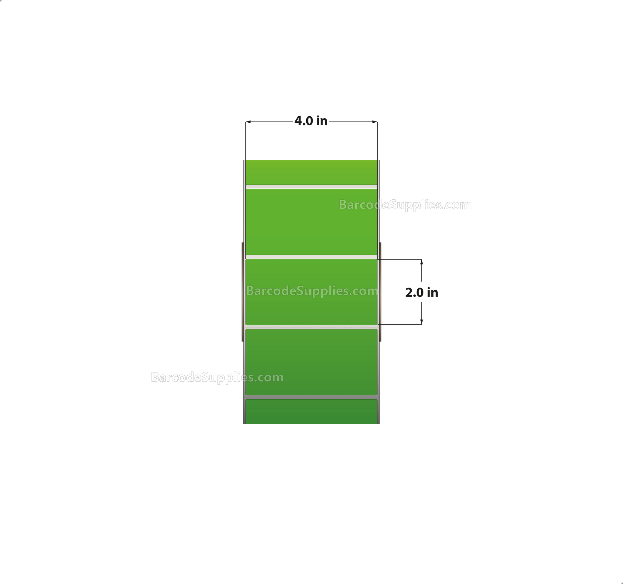 4 x 2 Thermal Transfer Fluorescent 802 Green Labels With Permanent Adhesive - Perforated - 2900 Labels Per Roll - Carton Of 4 Rolls - 11600 Labels Total - MPN: FL-4-2-2900-GR